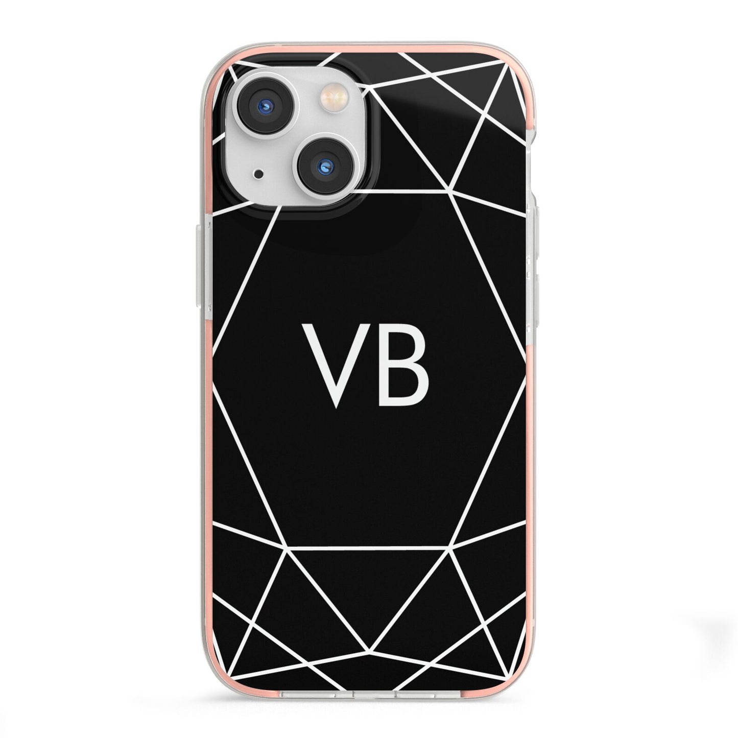 Personalised Black Initials Geometric iPhone 13 Mini TPU Impact Case with Pink Edges