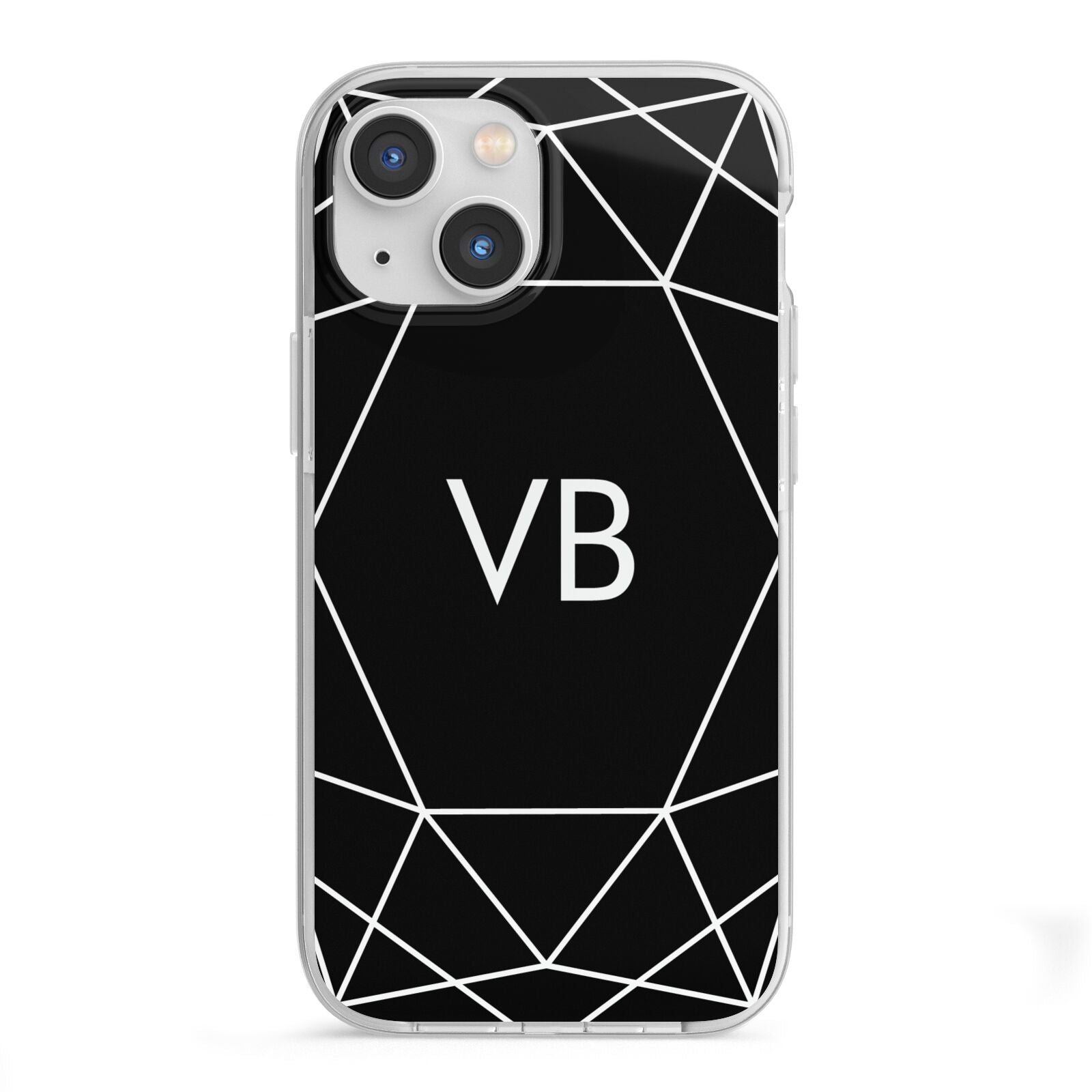 Personalised Black Initials Geometric iPhone 13 Mini TPU Impact Case with White Edges