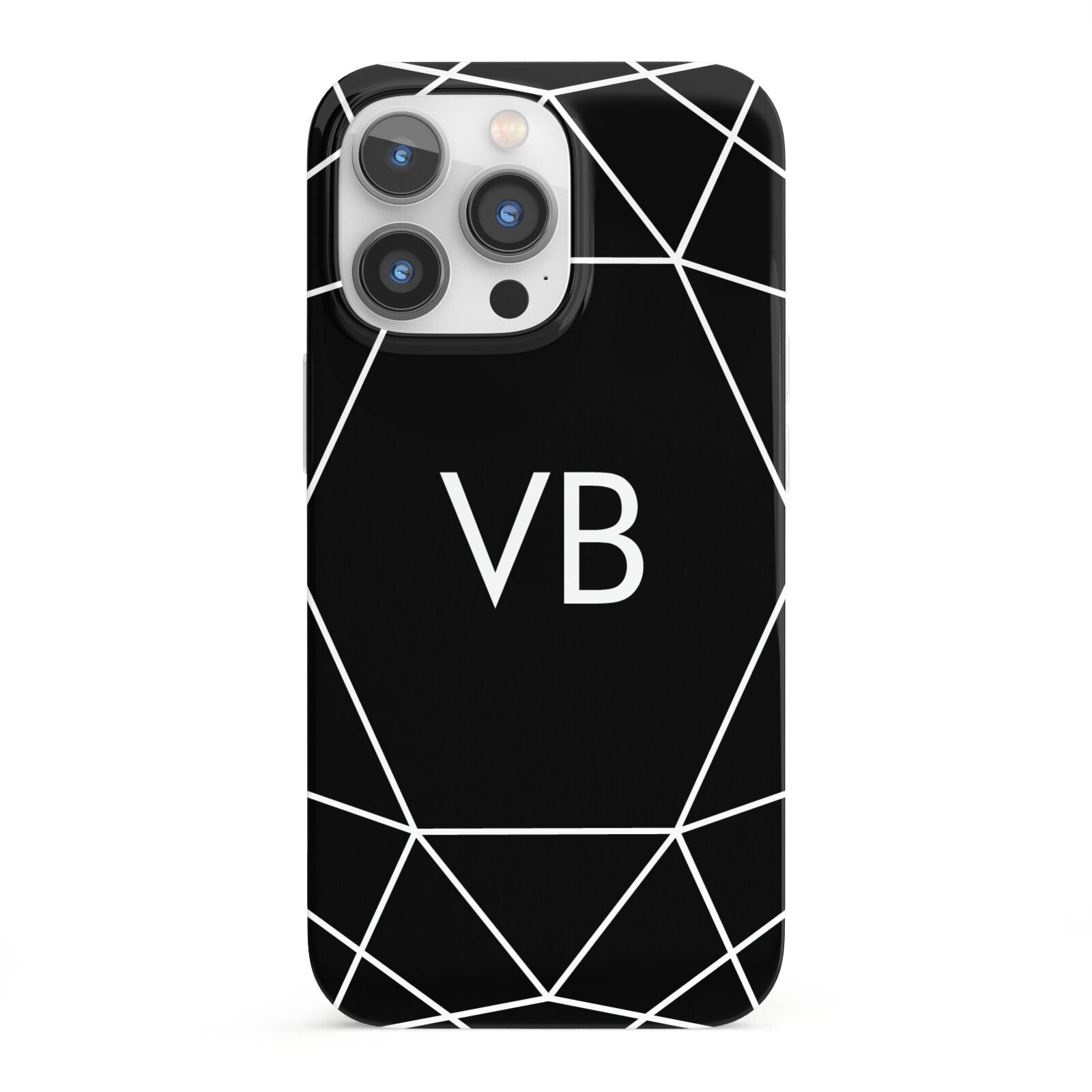 Personalised Black Initials Geometric iPhone 13 Pro Full Wrap 3D Snap Case