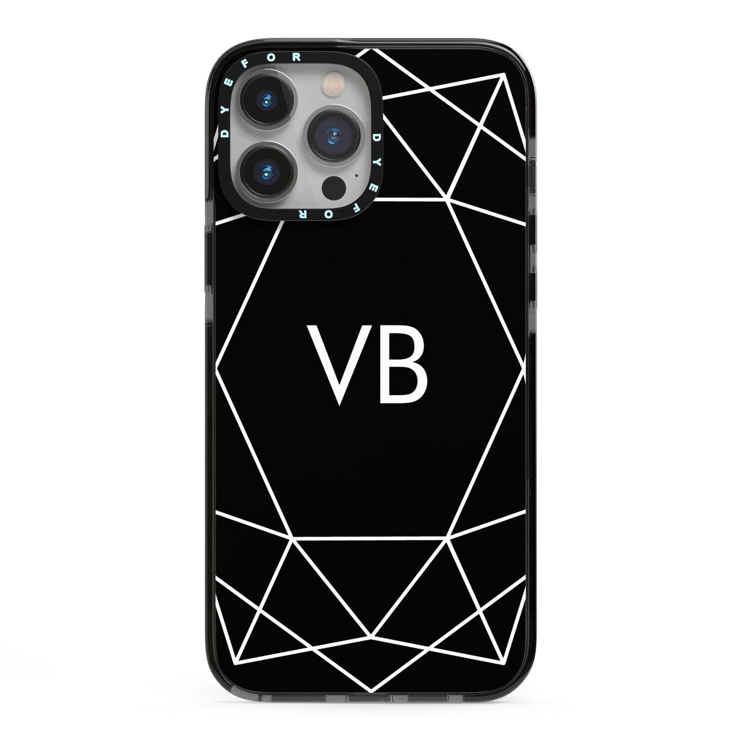 Personalised Black Initials Geometric iPhone 13 Pro Max Black Impact Case on Silver phone