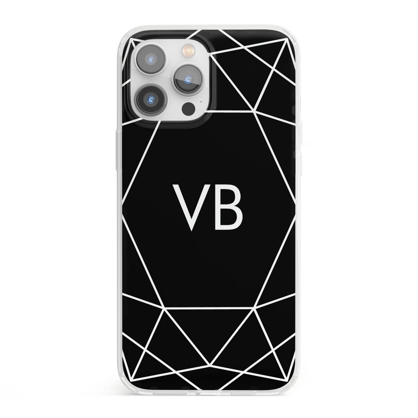 Personalised Black Initials Geometric iPhone 13 Pro Max Clear Bumper Case