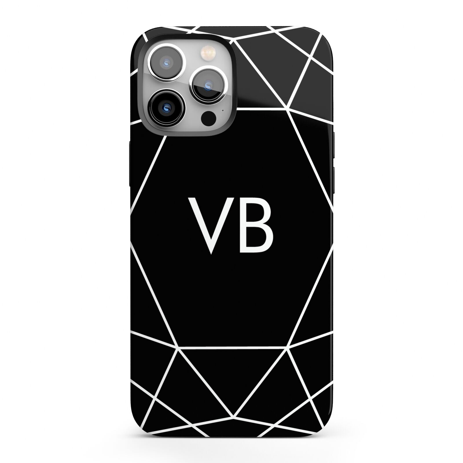 Personalised Black Initials Geometric iPhone 13 Pro Max Full Wrap 3D Tough Case