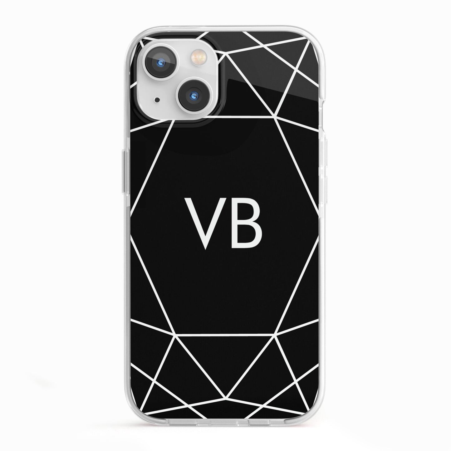 Personalised Black Initials Geometric iPhone 13 TPU Impact Case with White Edges