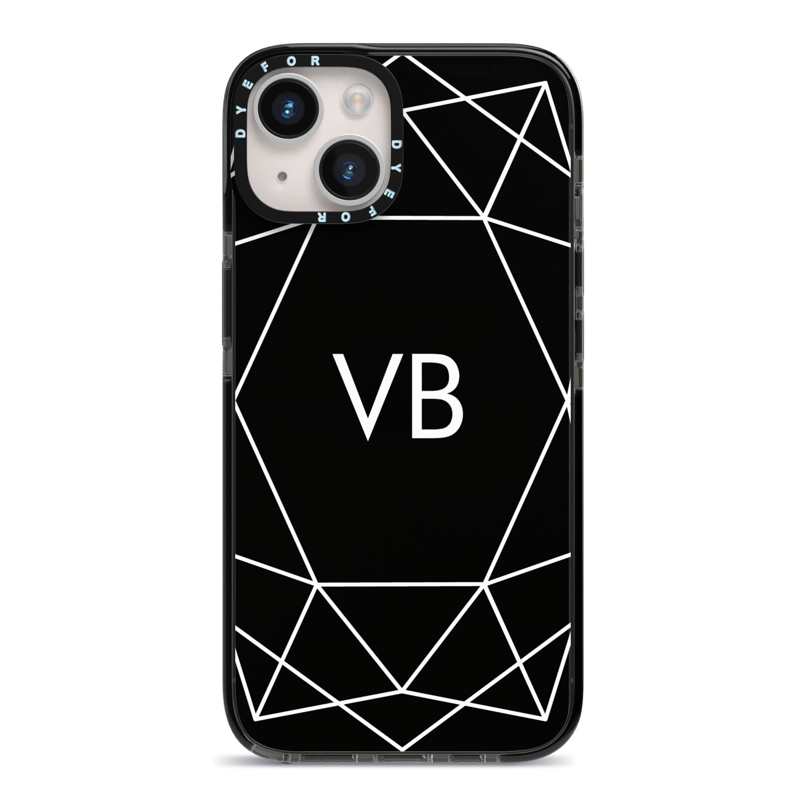 Personalised Black Initials Geometric iPhone 14 Black Impact Case on Silver phone