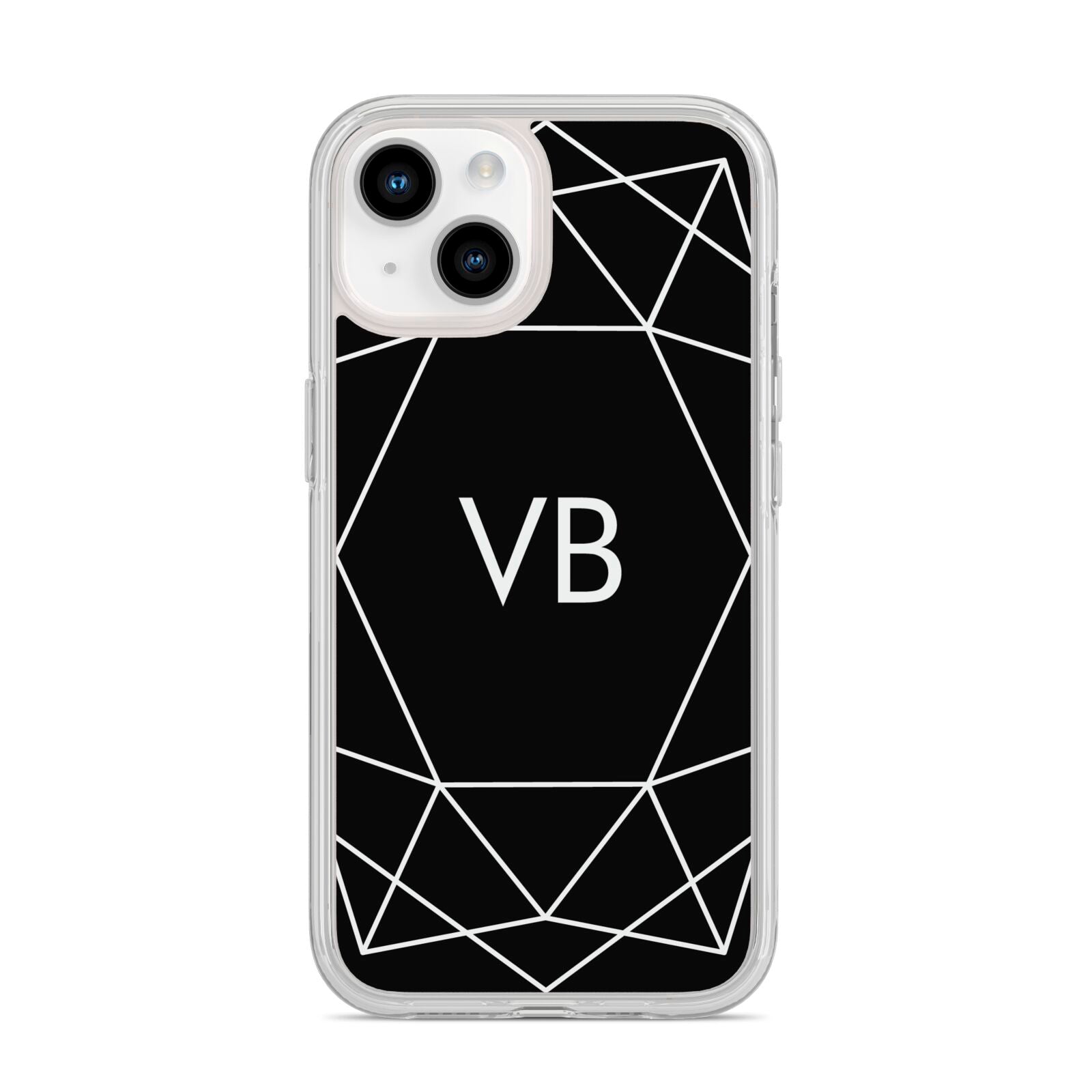 Personalised Black Initials Geometric iPhone 14 Clear Tough Case Starlight