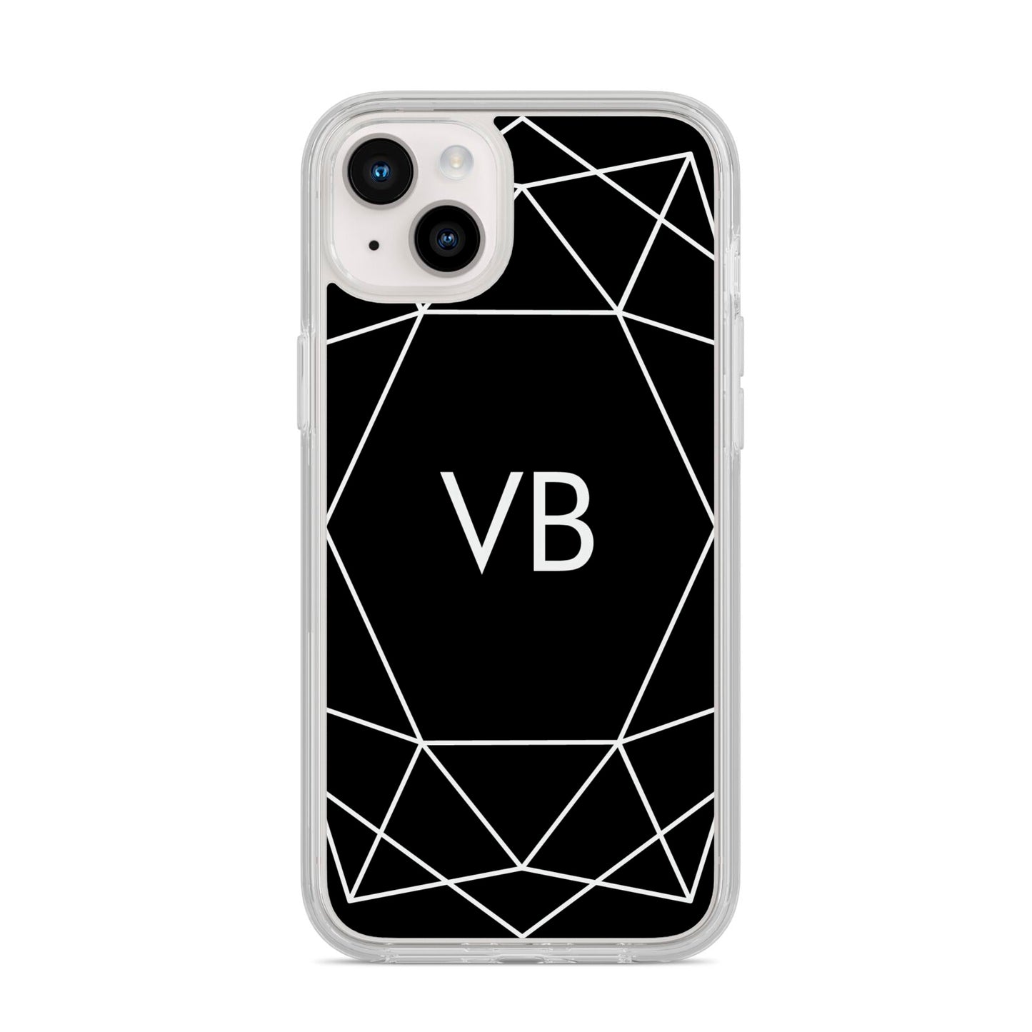 Personalised Black Initials Geometric iPhone 14 Plus Clear Tough Case Starlight