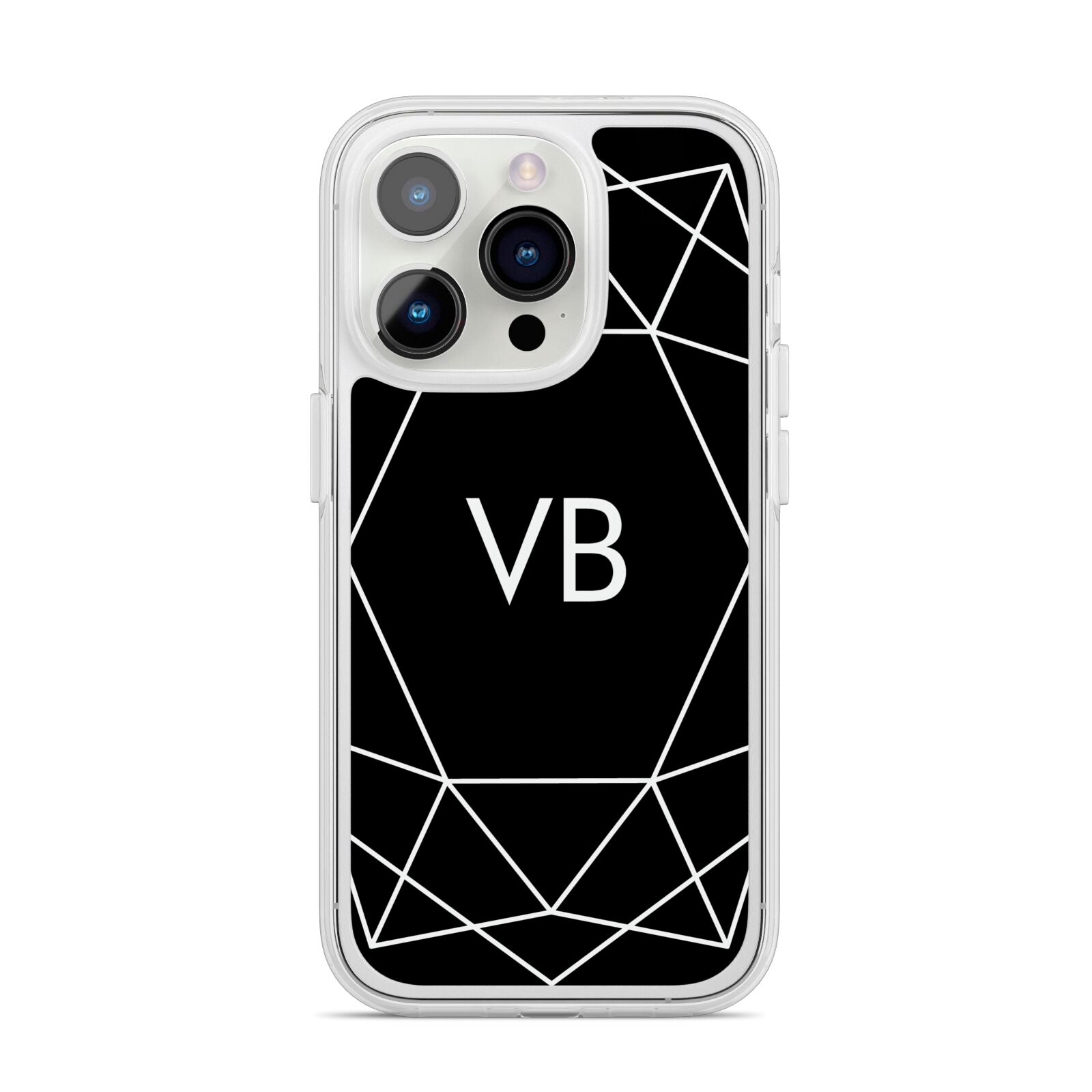 Personalised Black Initials Geometric iPhone 14 Pro Clear Tough Case Silver