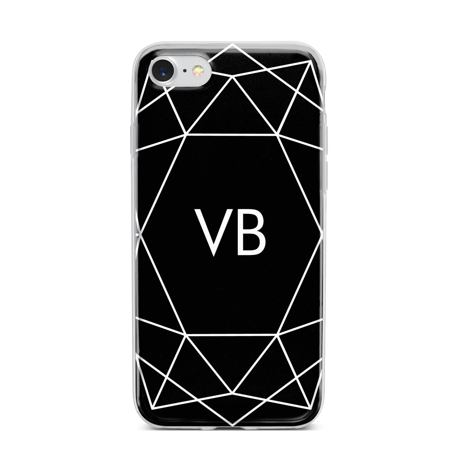 Personalised Black Initials Geometric iPhone 7 Bumper Case on Silver iPhone