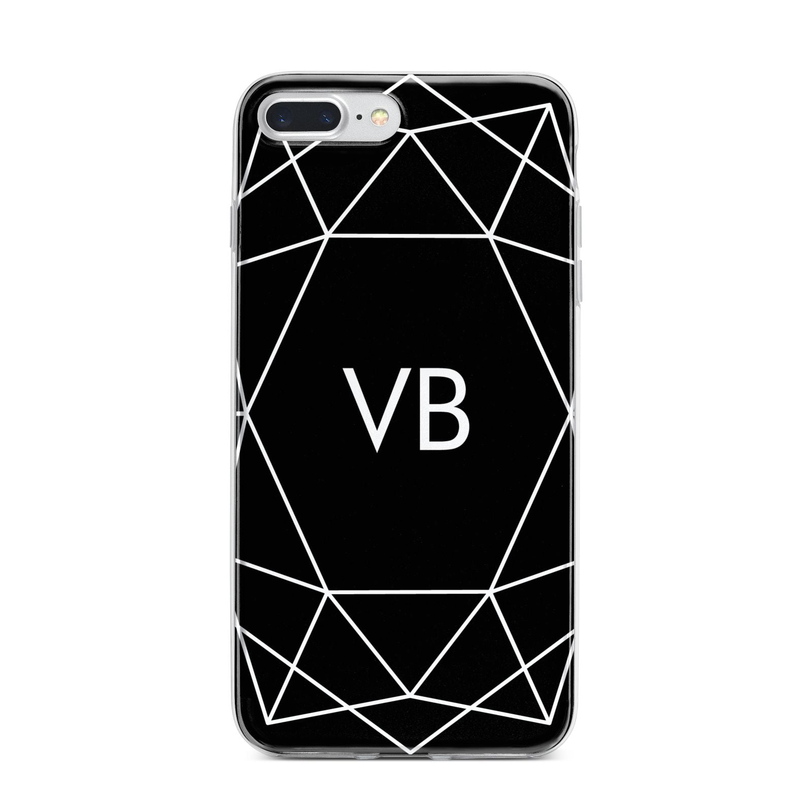 Personalised Black Initials Geometric iPhone 7 Plus Bumper Case on Silver iPhone