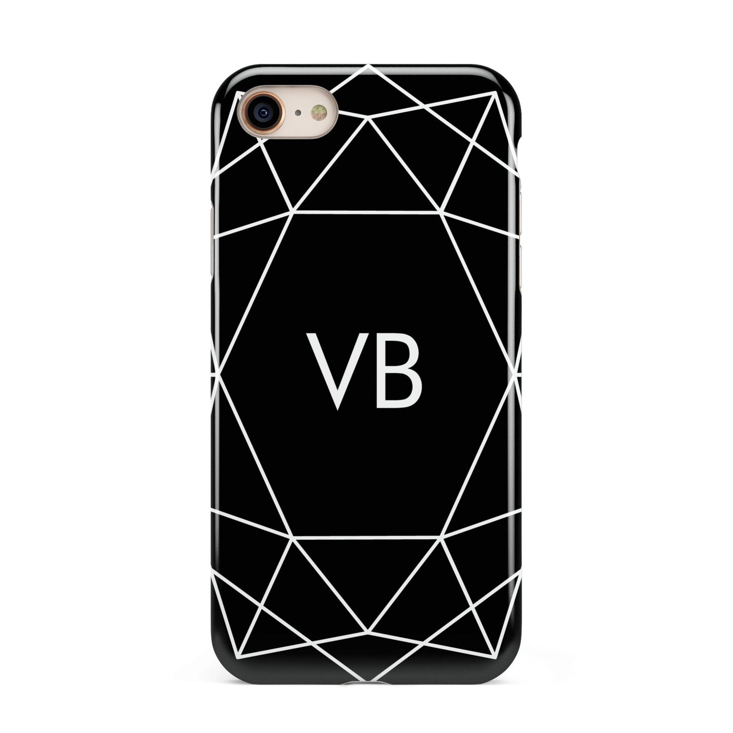 Personalised Black Initials Geometric iPhone 8 3D Tough Case on Gold Phone