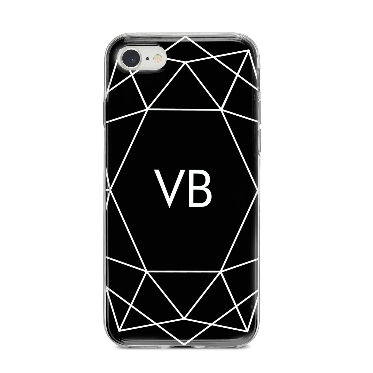 Personalised Black Initials Geometric iPhone 8 Bumper Case on Silver iPhone