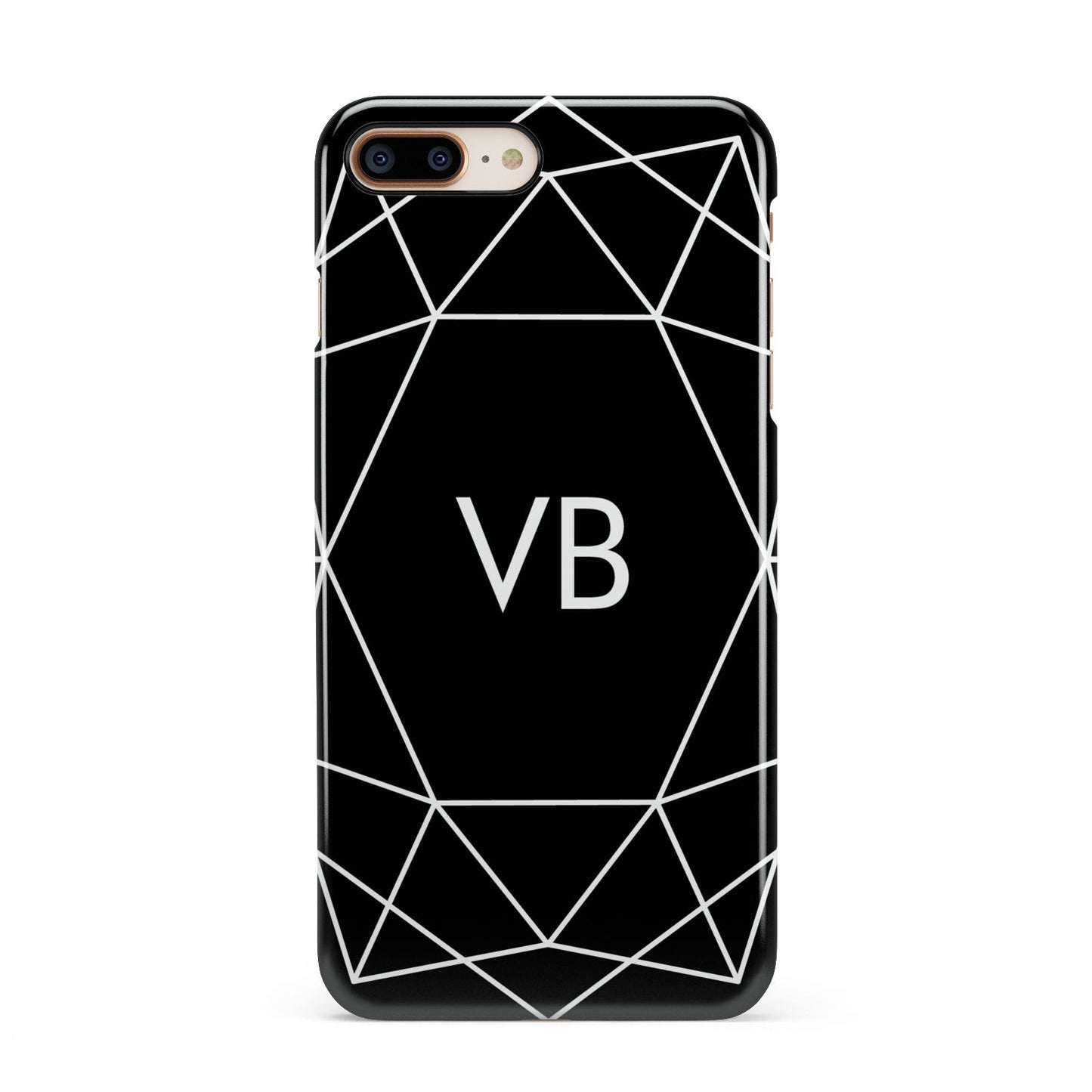 Personalised Black Initials Geometric iPhone 8 Plus 3D Snap Case on Gold Phone