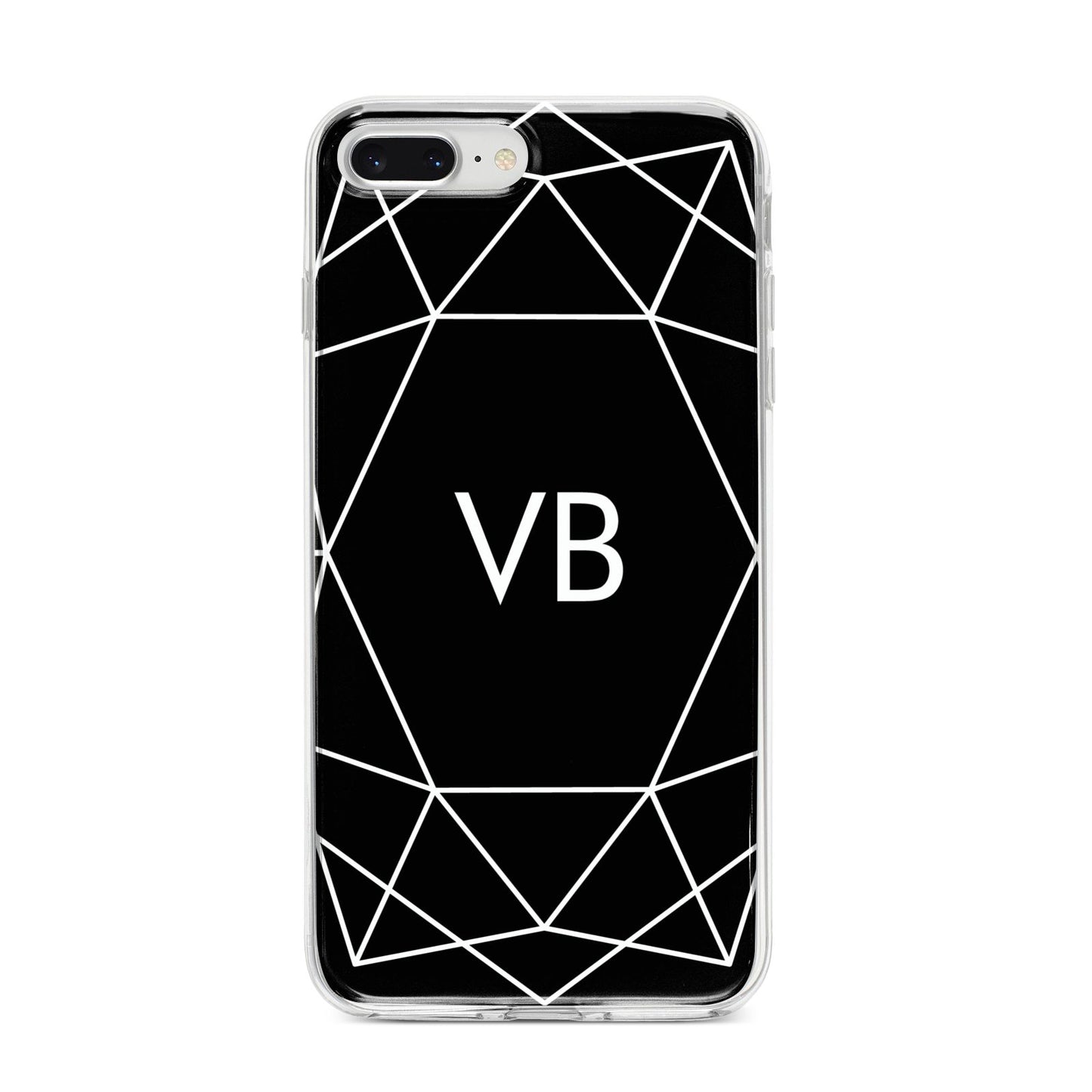 Personalised Black Initials Geometric iPhone 8 Plus Bumper Case on Silver iPhone