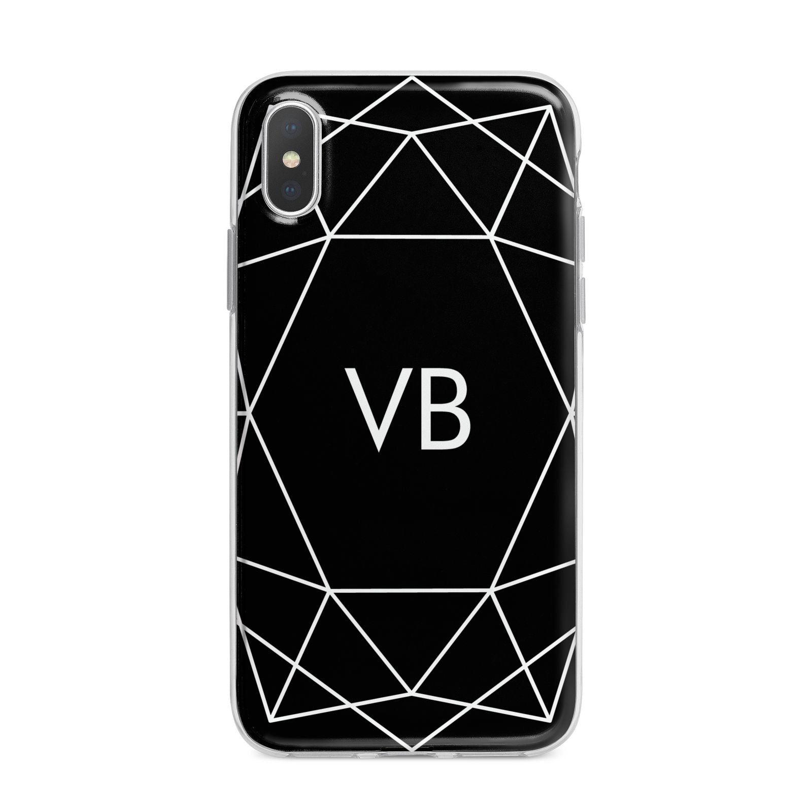 Personalised Black Initials Geometric iPhone X Bumper Case on Silver iPhone Alternative Image 1