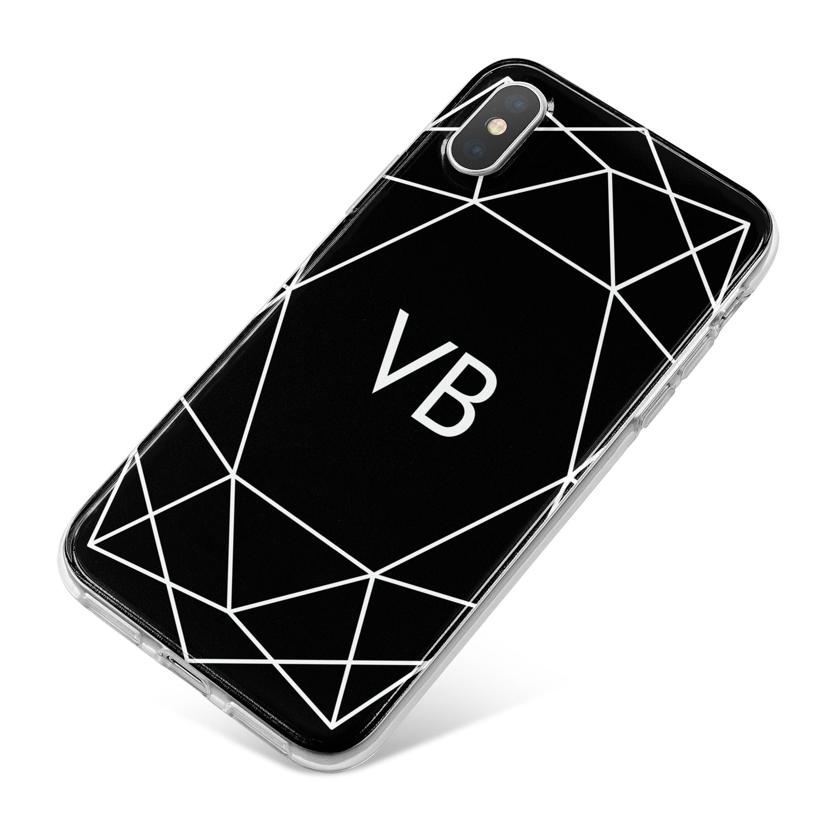 Personalised Black Initials Geometric iPhone X Bumper Case on Silver iPhone