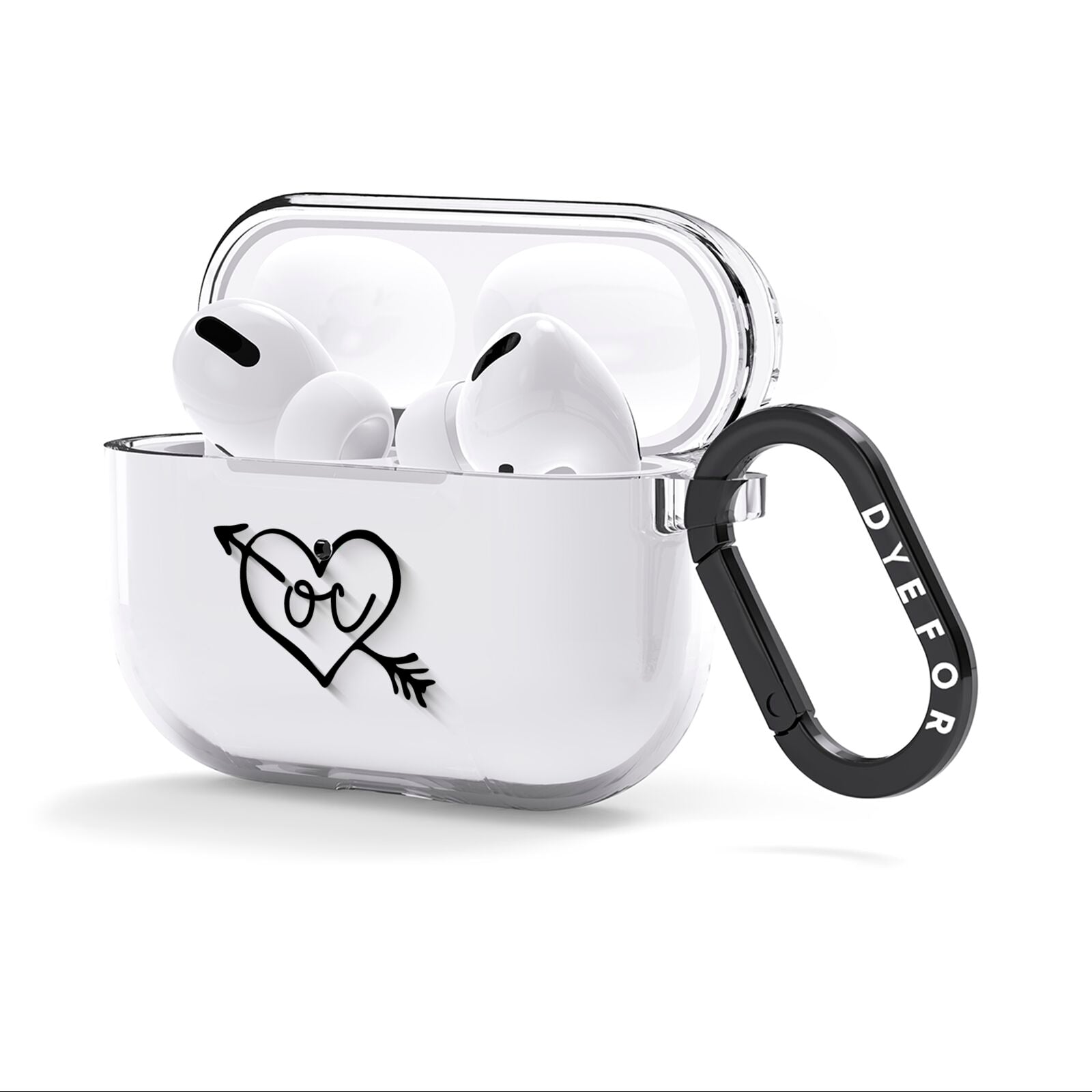 Personalised Black Initials Heart Arrow AirPods Clear Case 3rd Gen Side Image