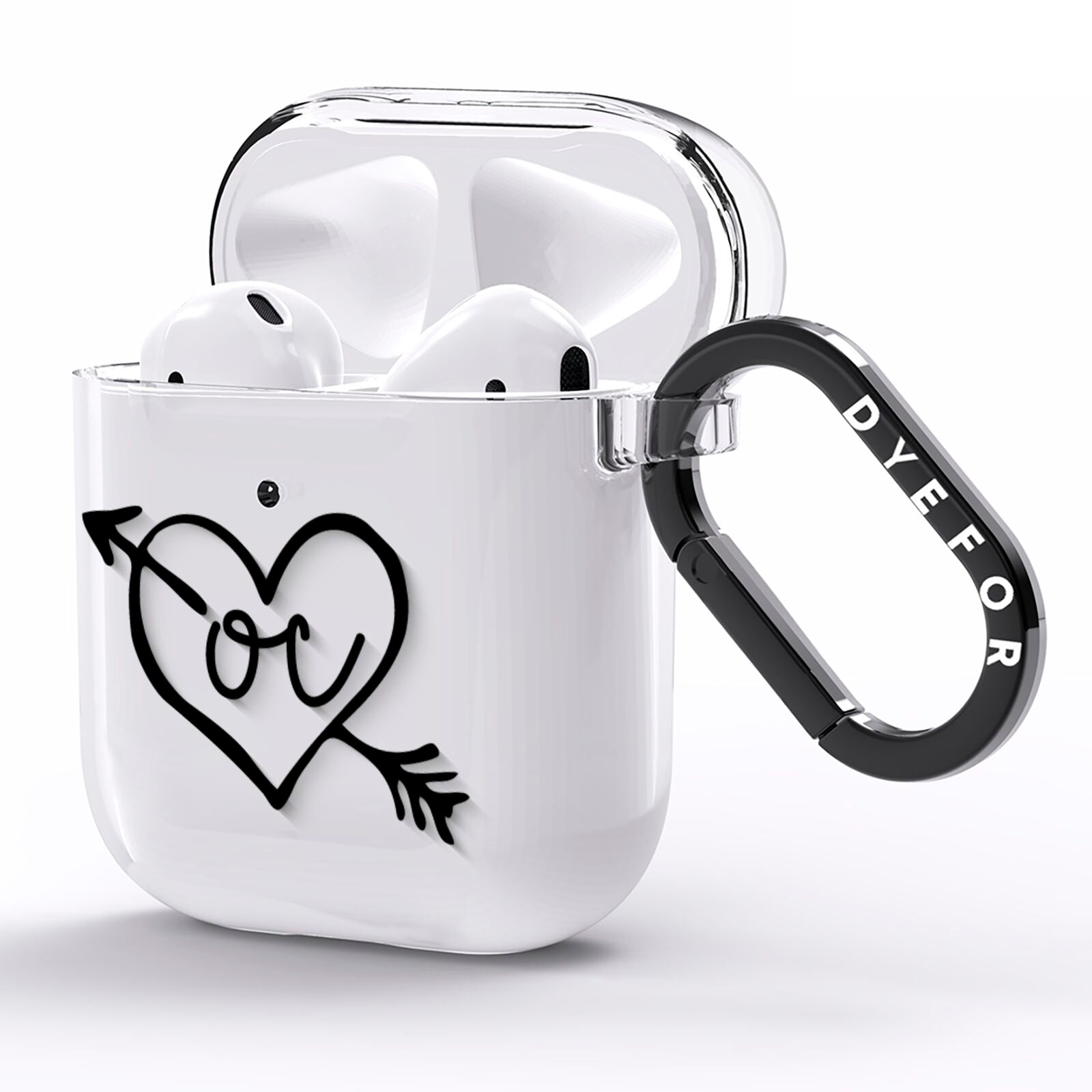 Personalised Black Initials Heart Arrow AirPods Clear Case Side Image