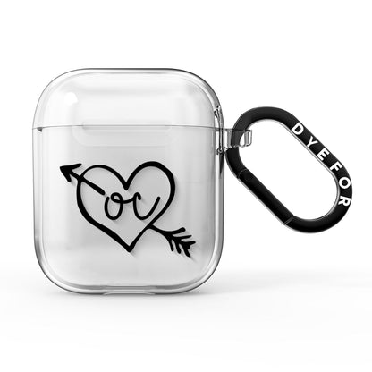 Personalised Black Initials Heart Arrow AirPods Clear Case