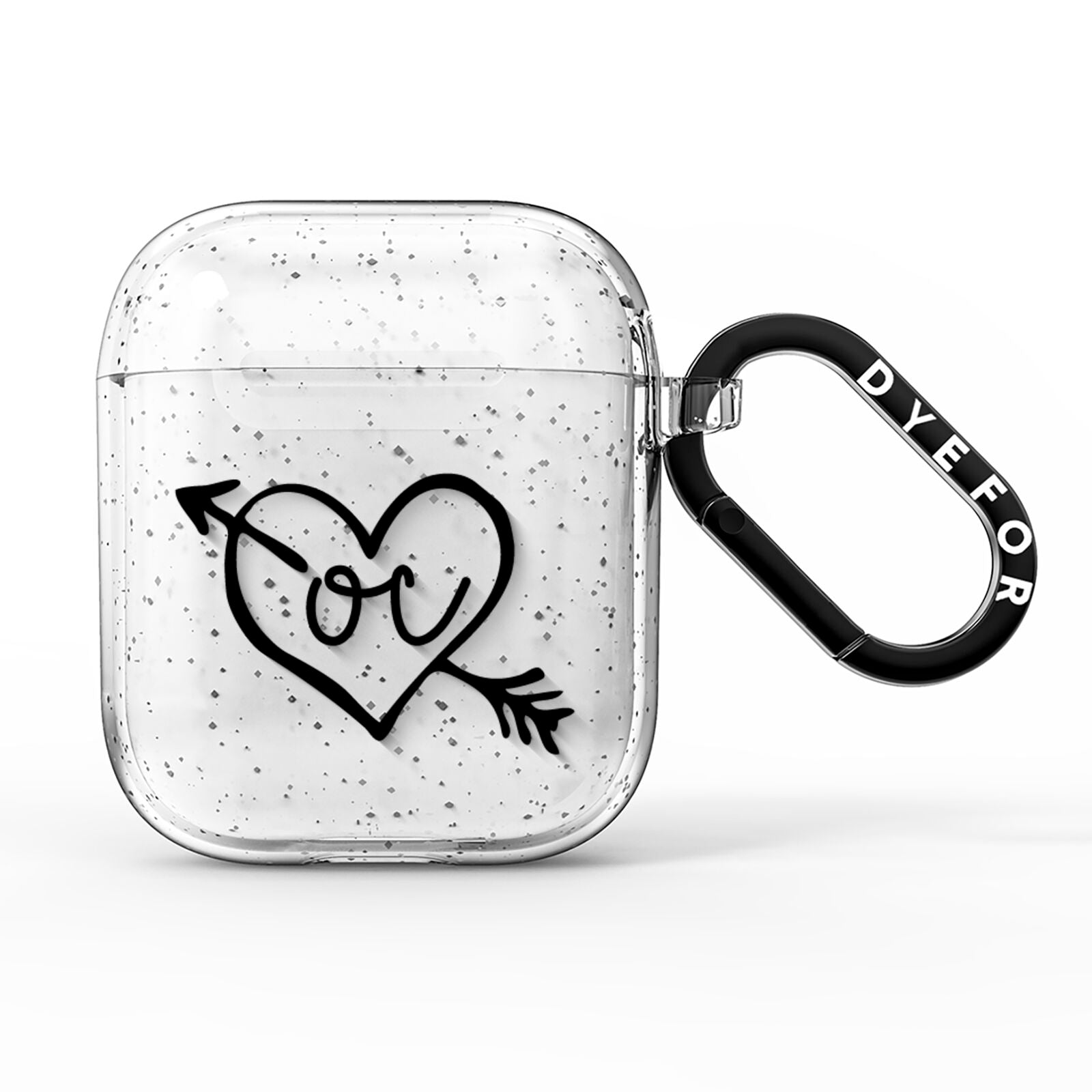 Personalised Black Initials Heart Arrow AirPods Glitter Case