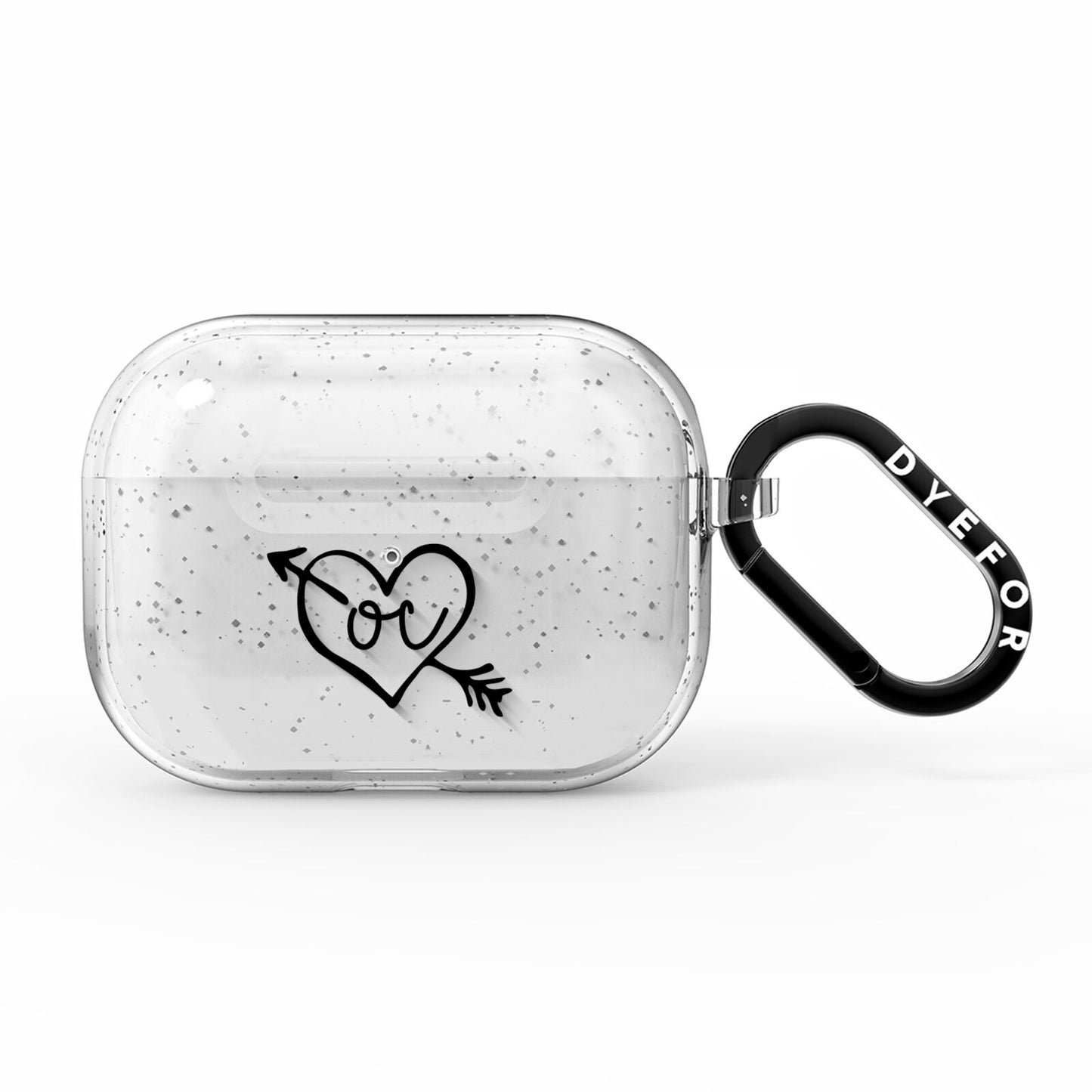 Personalised Black Initials Heart Arrow AirPods Pro Glitter Case