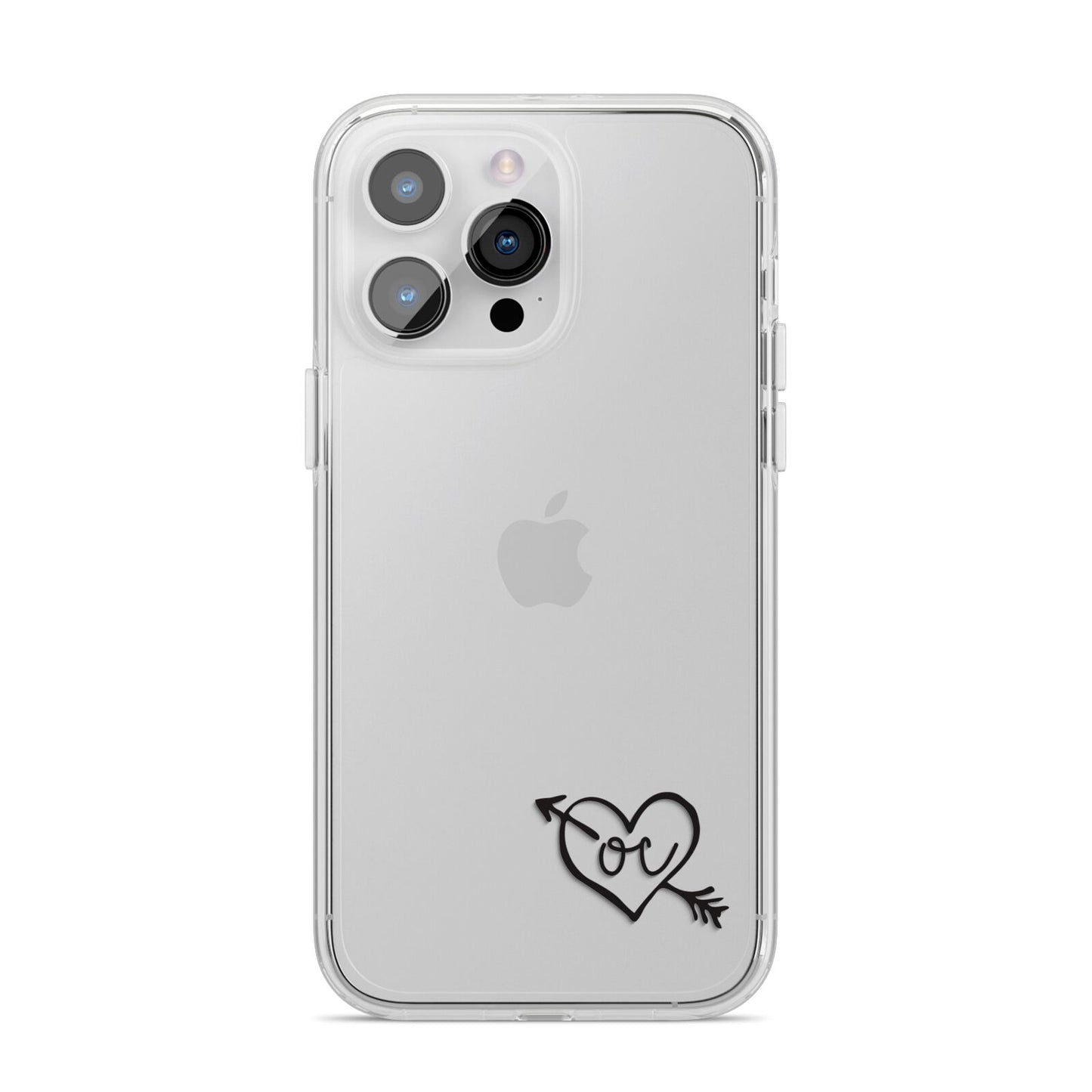 Personalised Black Initials Heart Arrow iPhone 14 Pro Max Clear Tough Case Silver