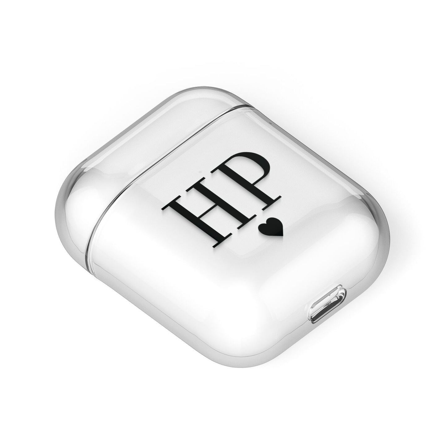 Personalised Black Initials Heart Clear AirPods Case Laid Flat