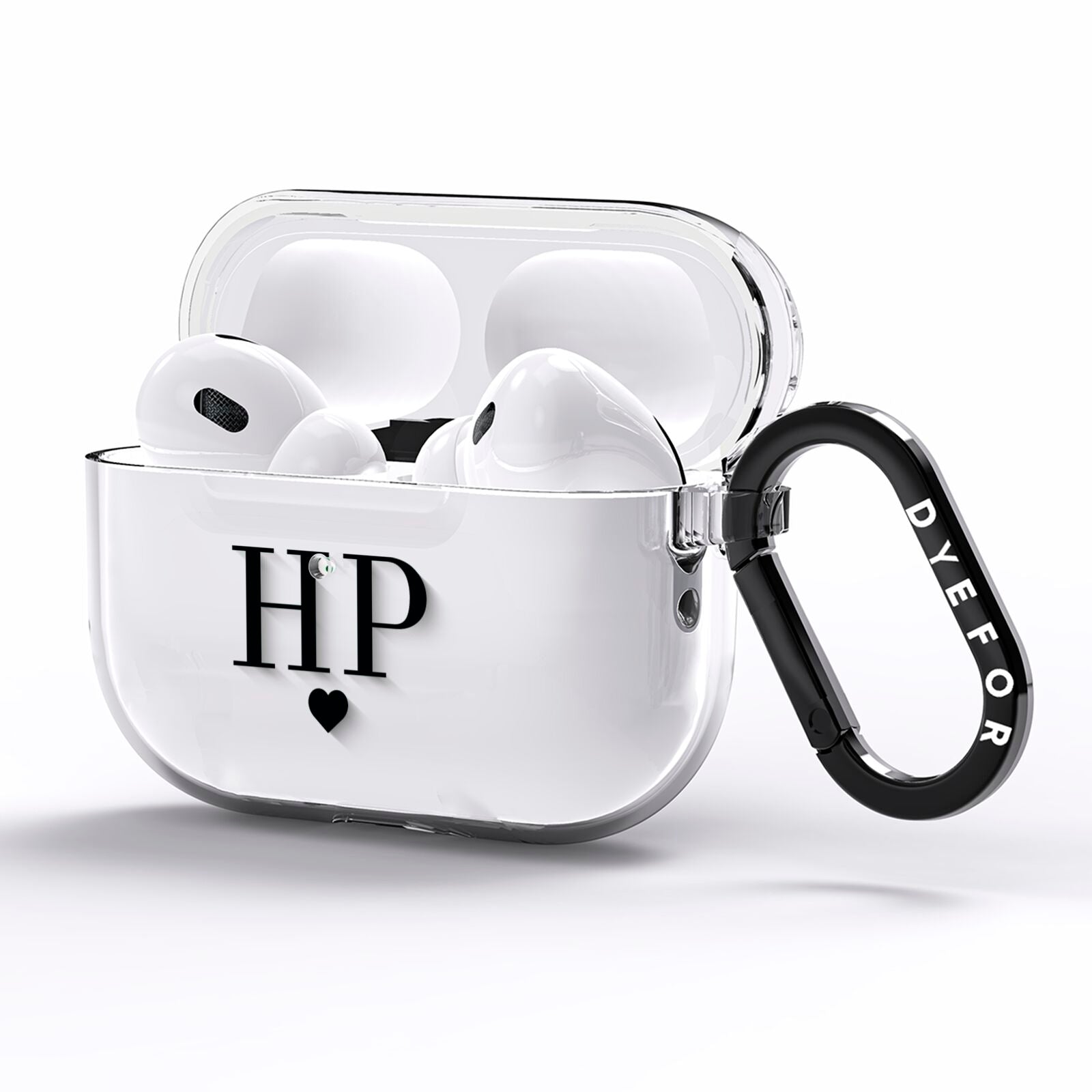 Personalised Black Initials Heart Clear AirPods Pro Clear Case Side Image