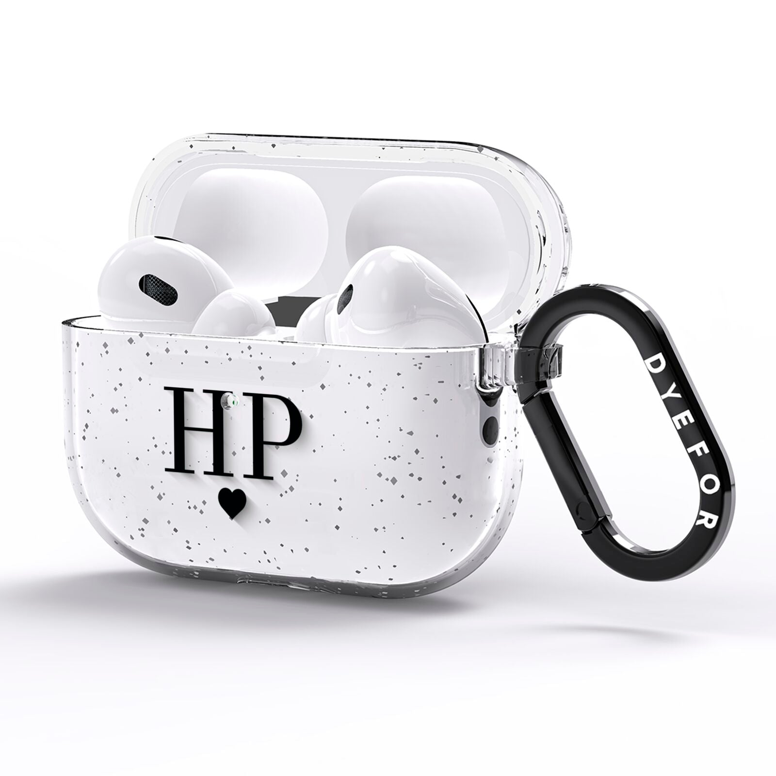 Personalised Black Initials Heart Clear AirPods Pro Glitter Case Side Image