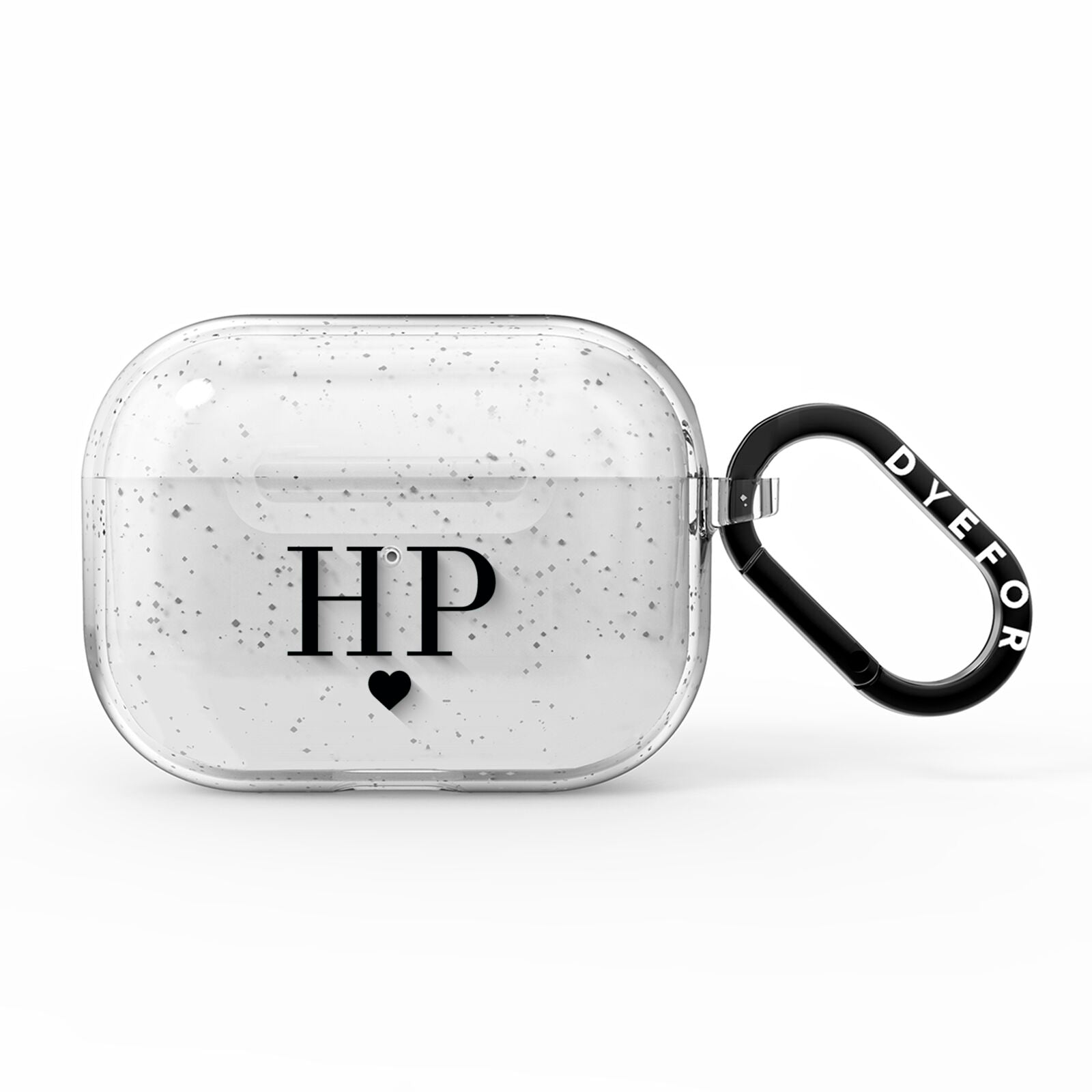 Personalised Black Initials Heart Clear AirPods Pro Glitter Case