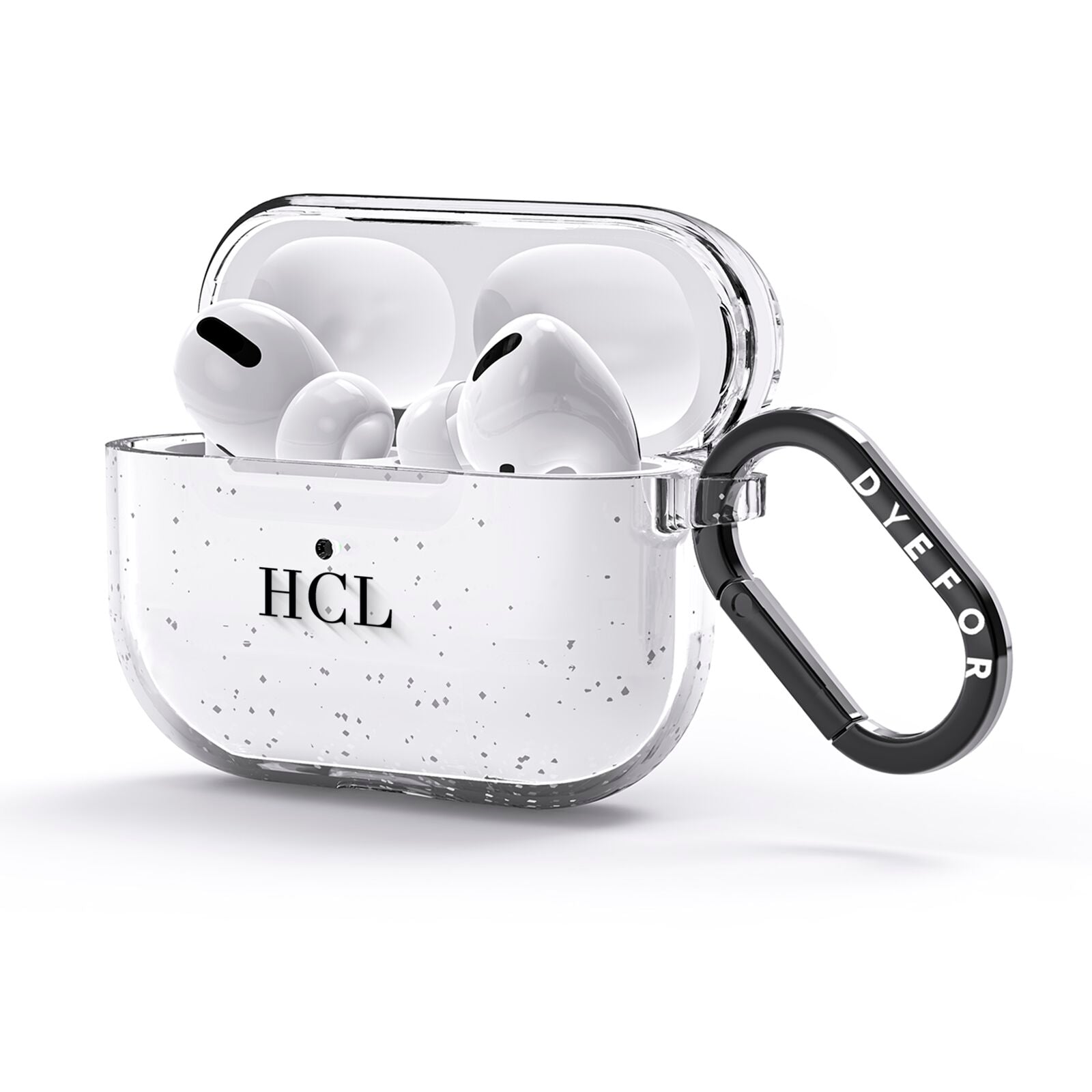 Personalised Black Initials Middle Clear Custom AirPods Glitter Case 3rd Gen Side Image