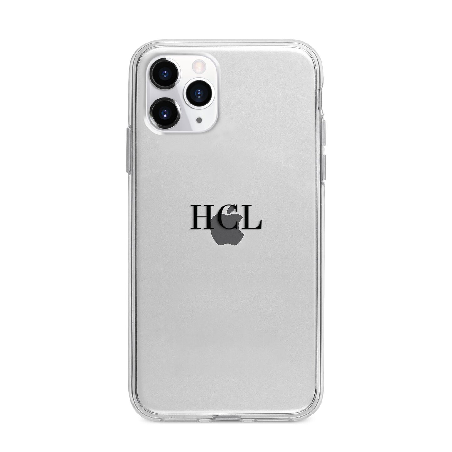 Personalised Black Initials Middle Clear Custom Apple iPhone 11 Pro Max in Silver with Bumper Case