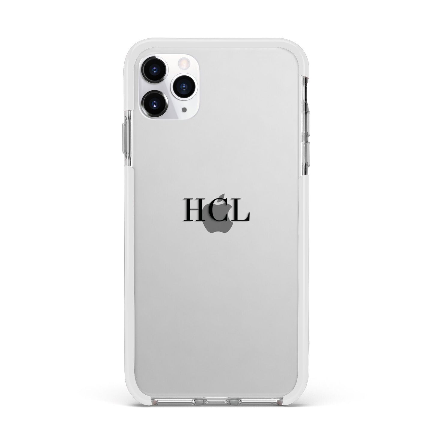 Personalised Black Initials Middle Clear Custom Apple iPhone 11 Pro Max in Silver with White Impact Case