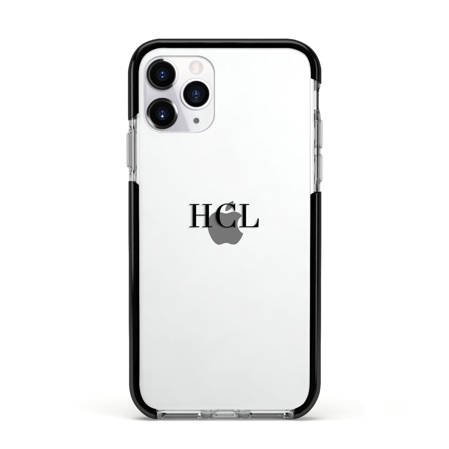 Personalised Black Initials Middle Clear Custom Apple iPhone 11 Pro in Silver with Black Impact Case