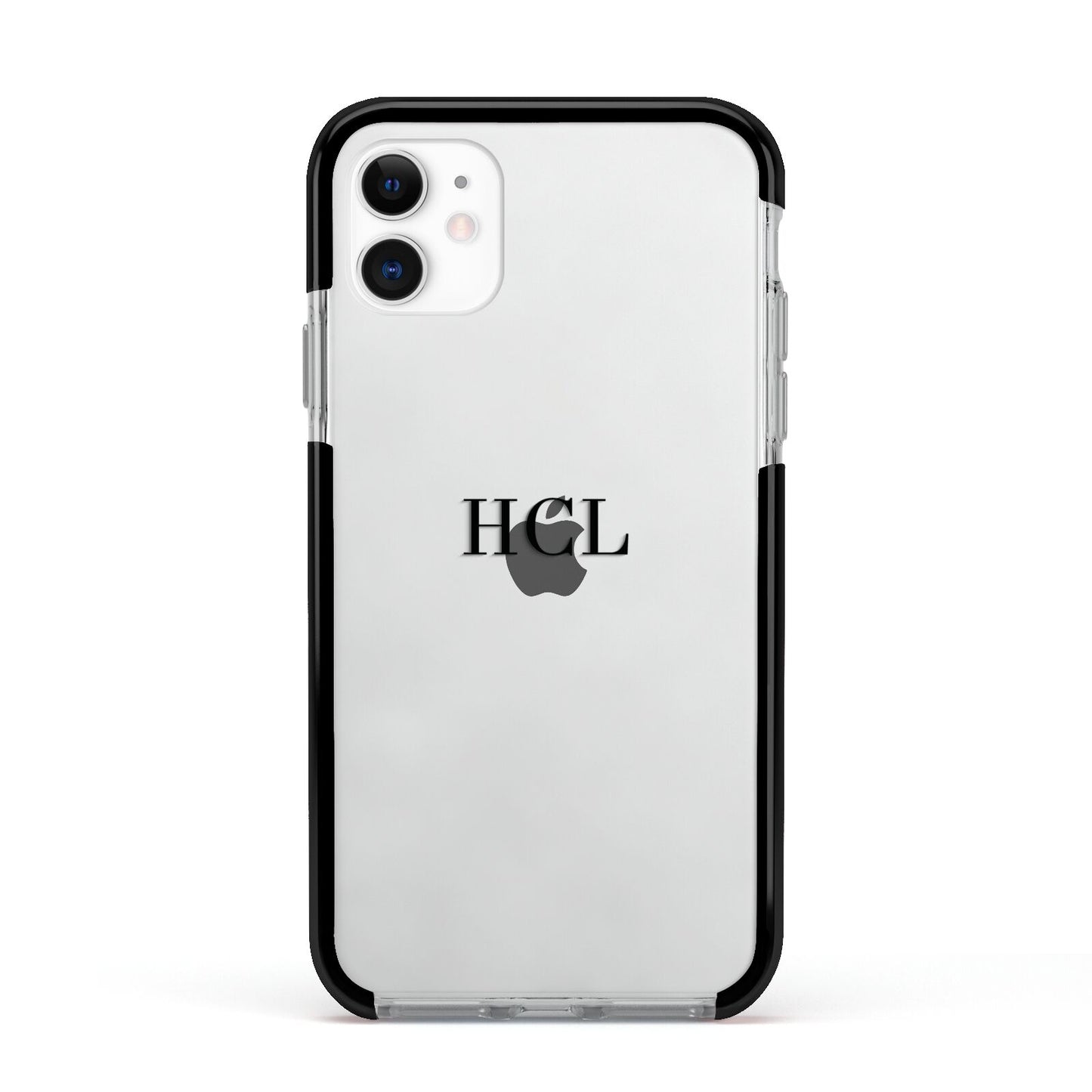 Personalised Black Initials Middle Clear Custom Apple iPhone 11 in White with Black Impact Case