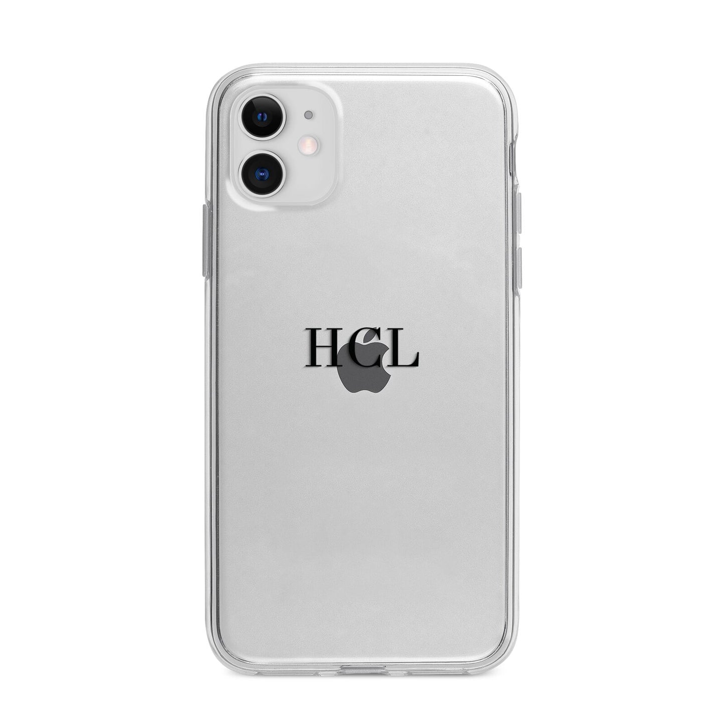 Personalised Black Initials Middle Clear Custom Apple iPhone 11 in White with Bumper Case