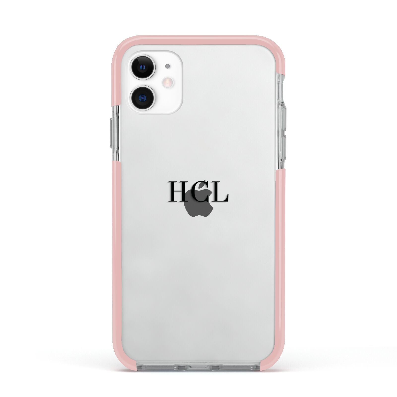 Personalised Black Initials Middle Clear Custom Apple iPhone 11 in White with Pink Impact Case