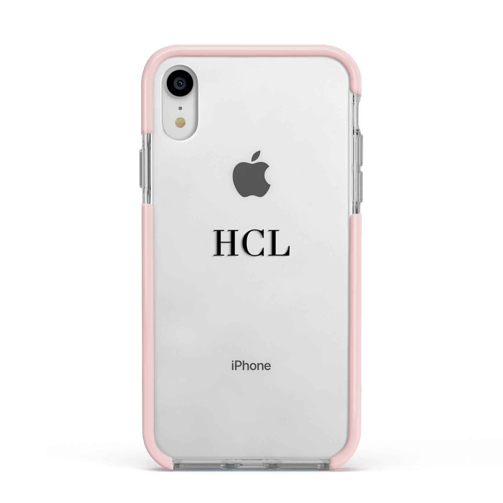 Personalised Black Initials Middle Clear Custom Apple iPhone XR Impact Case Pink Edge on Silver Phone