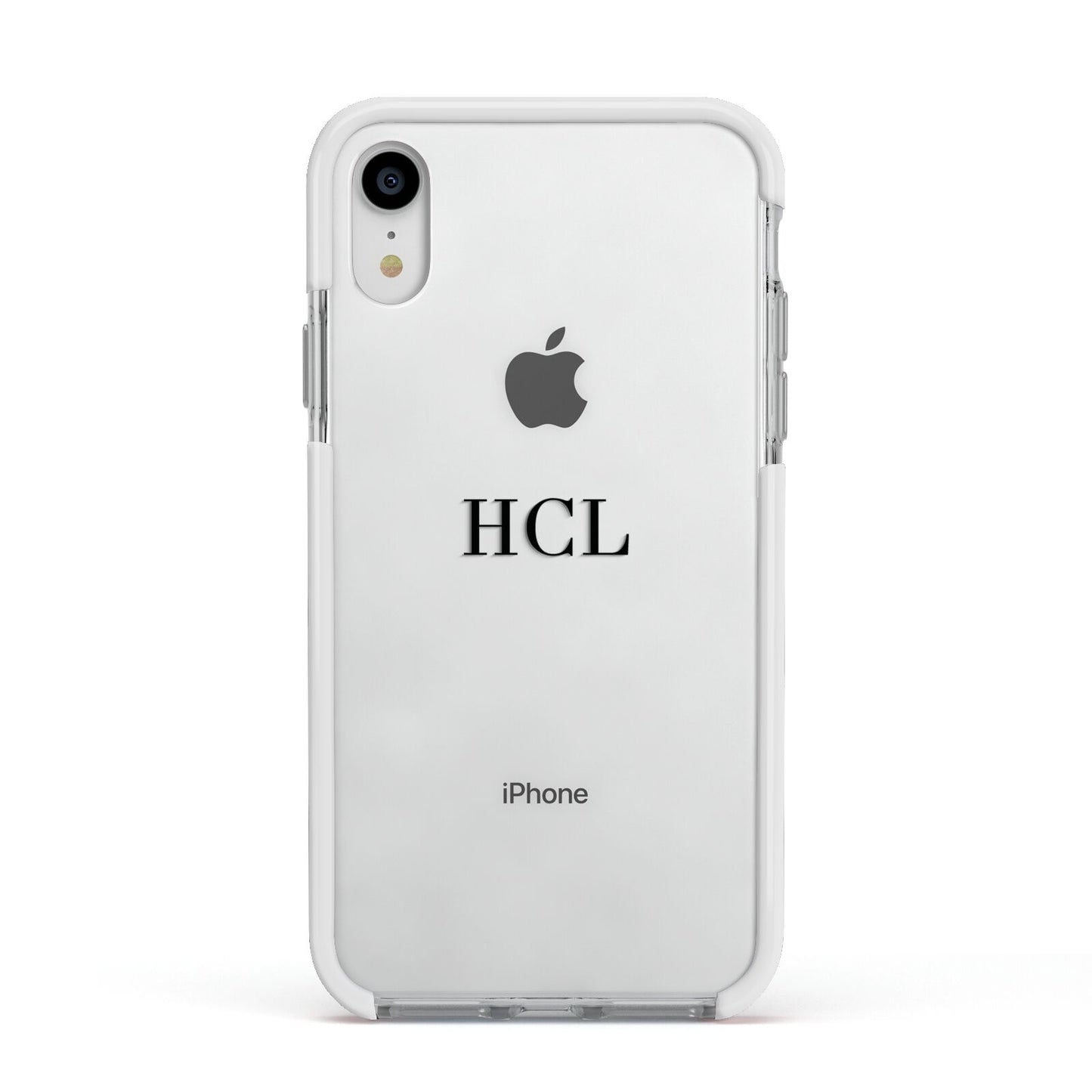 Personalised Black Initials Middle Clear Custom Apple iPhone XR Impact Case White Edge on Silver Phone