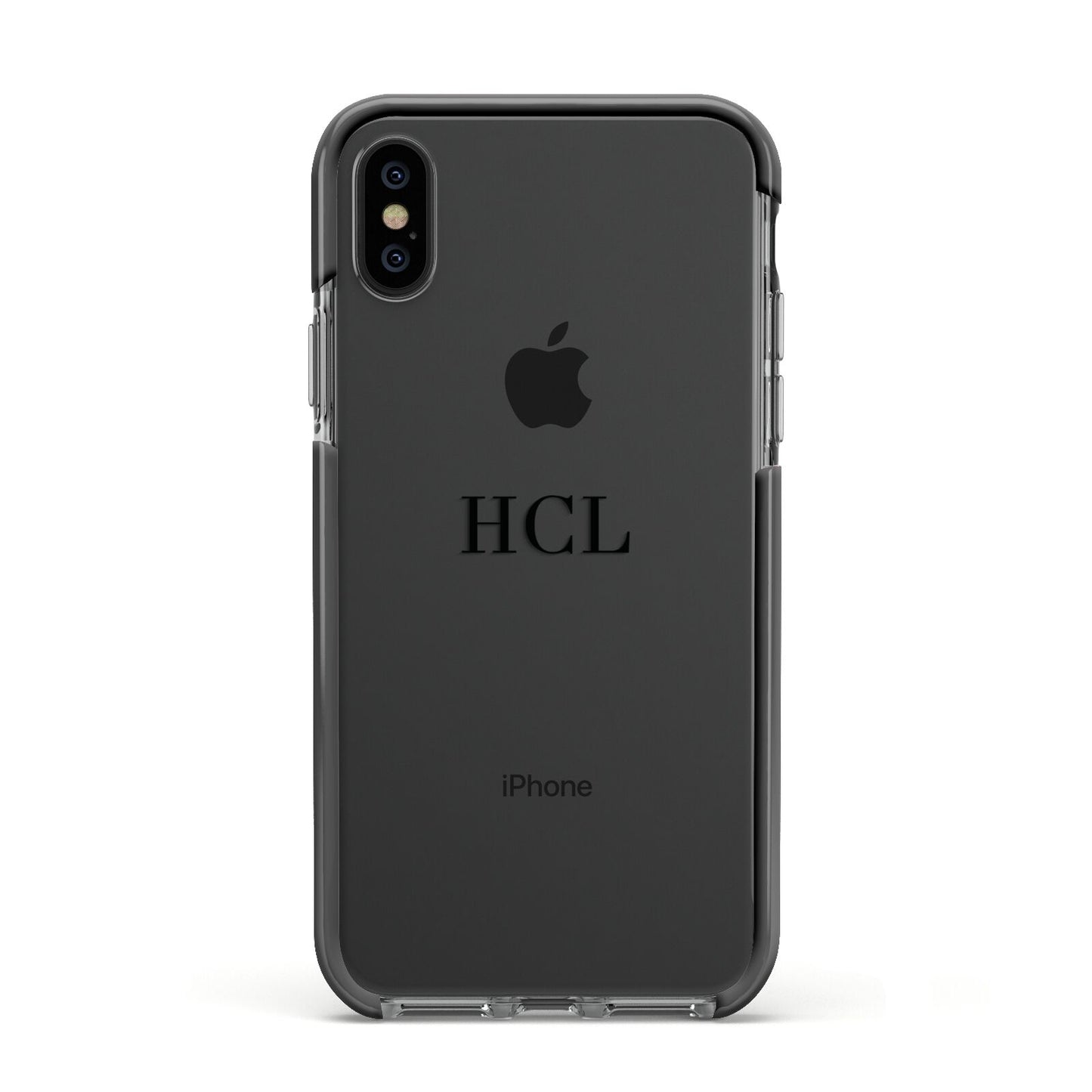 Personalised Black Initials Middle Clear Custom Apple iPhone Xs Impact Case Black Edge on Black Phone