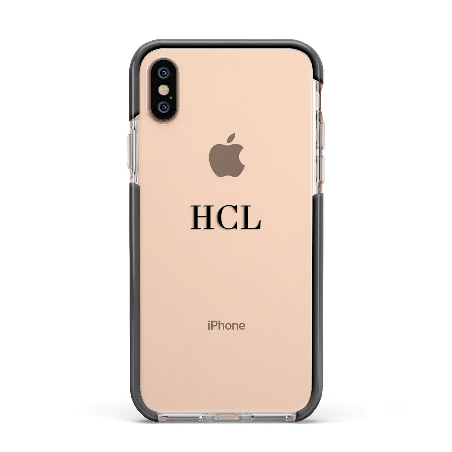 Personalised Black Initials Middle Clear Custom Apple iPhone Xs Impact Case Black Edge on Gold Phone