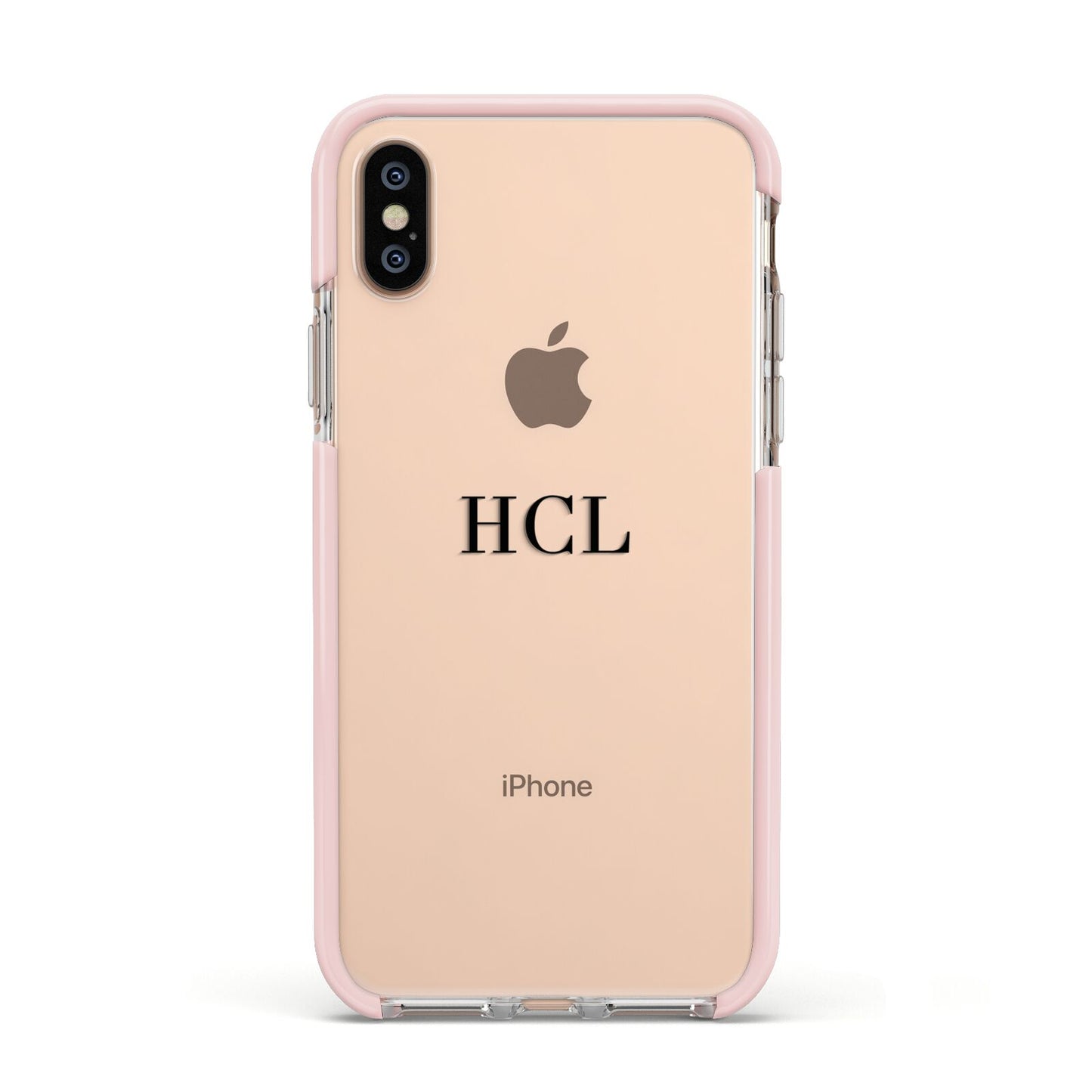 Personalised Black Initials Middle Clear Custom Apple iPhone Xs Impact Case Pink Edge on Gold Phone