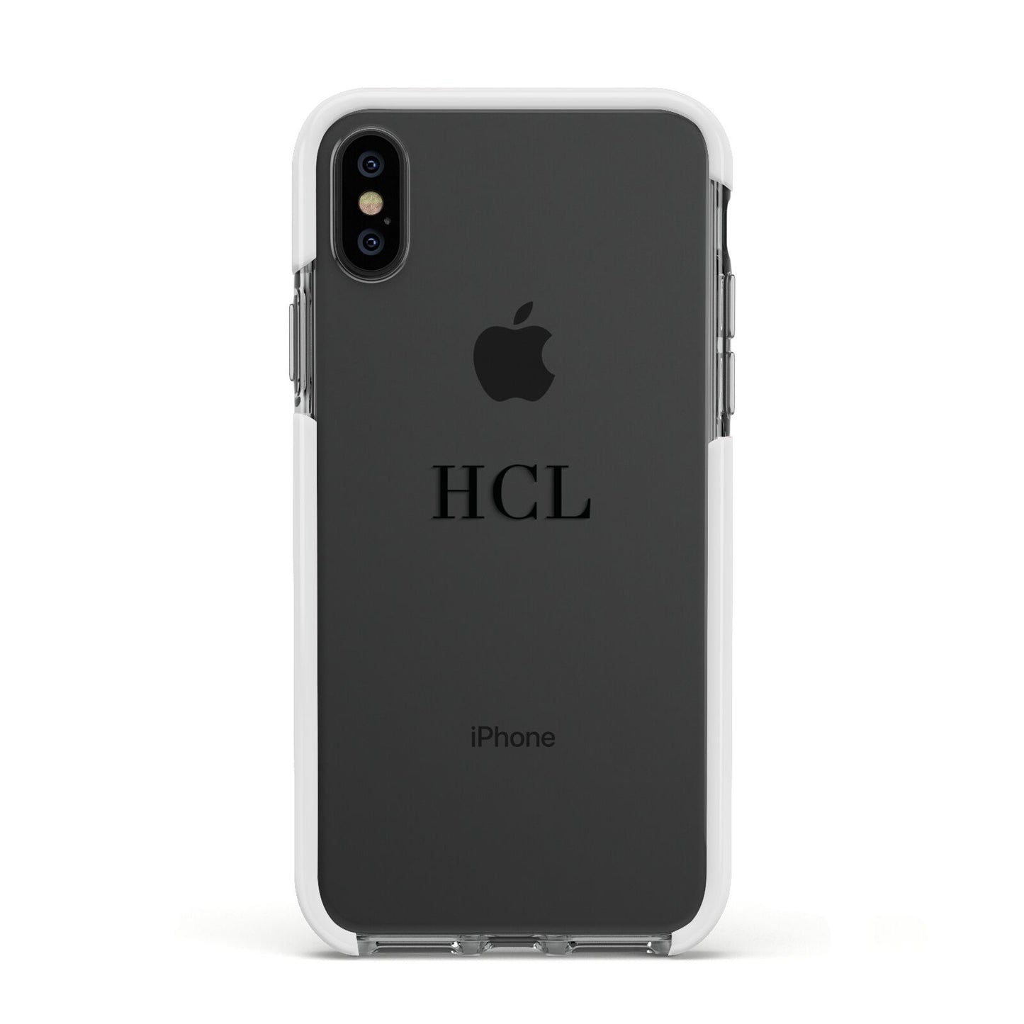 Personalised Black Initials Middle Clear Custom Apple iPhone Xs Impact Case White Edge on Black Phone