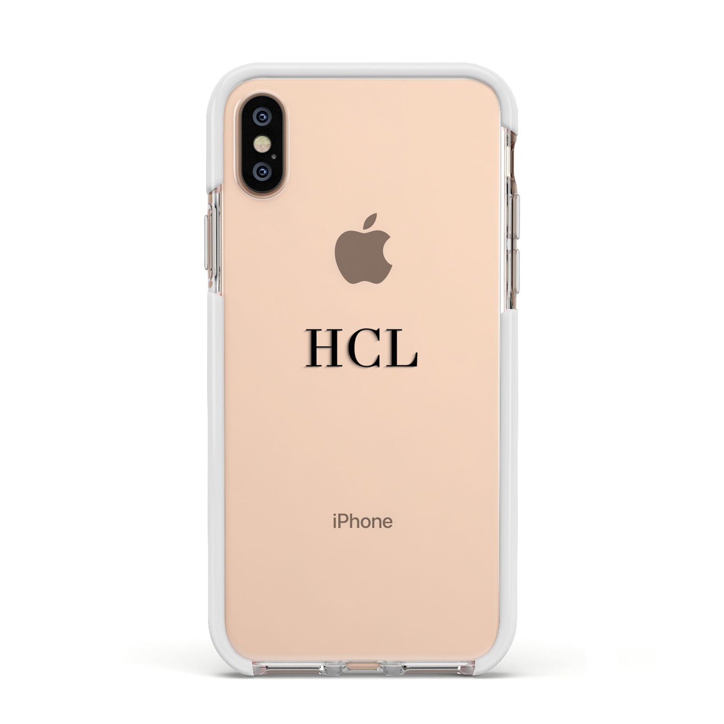 Personalised Black Initials Middle Clear Custom Apple iPhone Xs Impact Case White Edge on Gold Phone