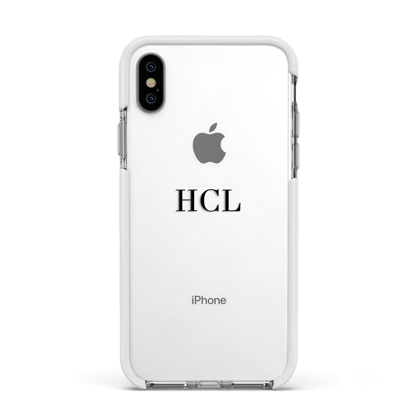 Personalised Black Initials Middle Clear Custom Apple iPhone Xs Impact Case White Edge on Silver Phone