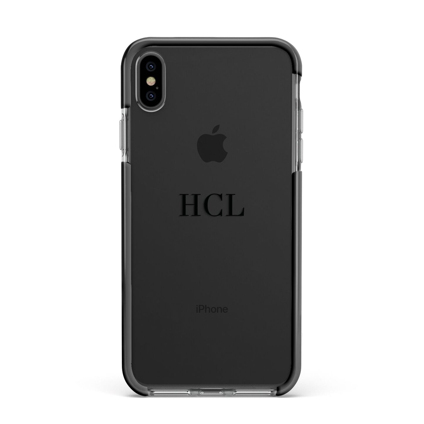 Personalised Black Initials Middle Clear Custom Apple iPhone Xs Max Impact Case Black Edge on Black Phone