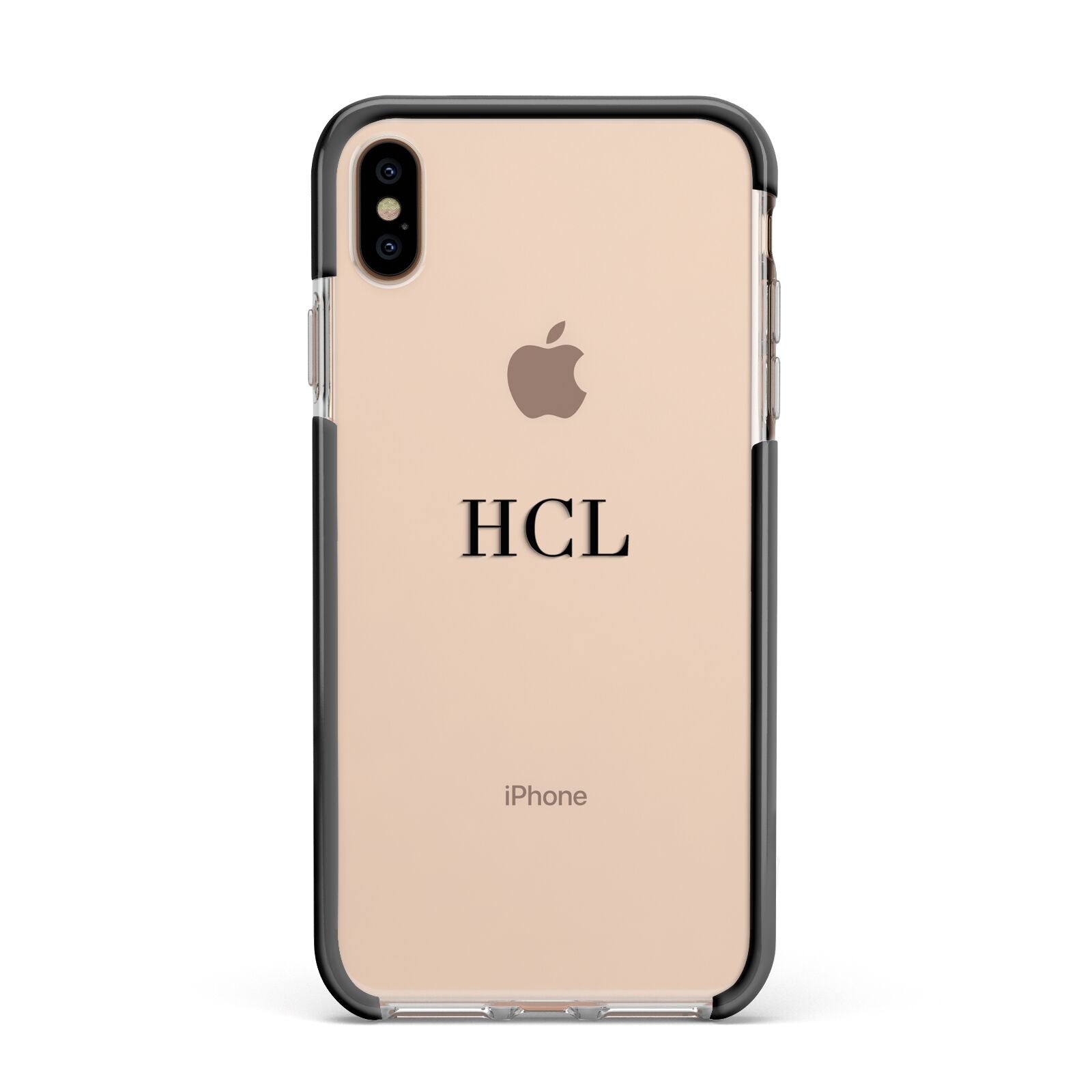 Personalised Black Initials Middle Clear Custom Apple iPhone Xs Max Impact Case Black Edge on Gold Phone