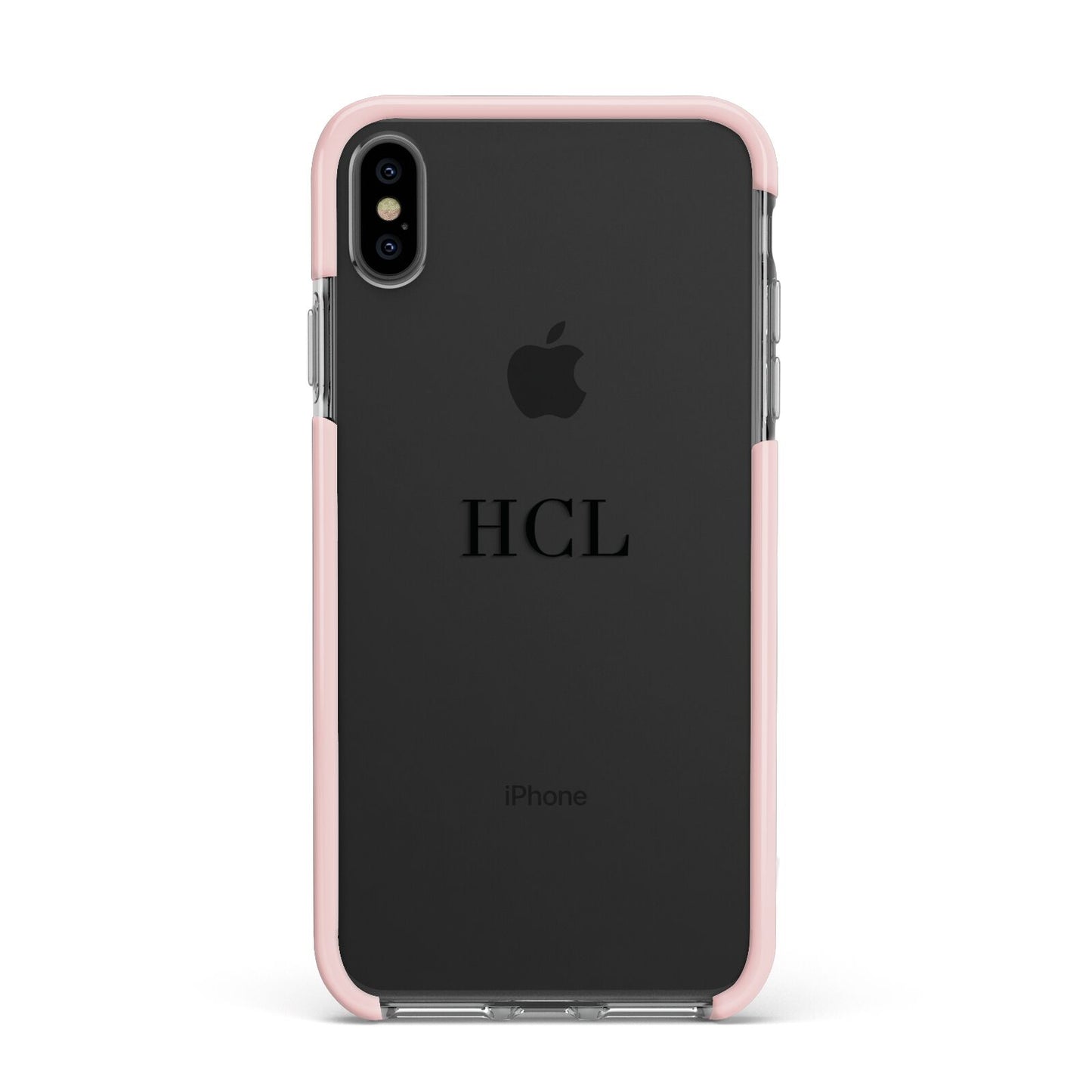 Personalised Black Initials Middle Clear Custom Apple iPhone Xs Max Impact Case Pink Edge on Black Phone