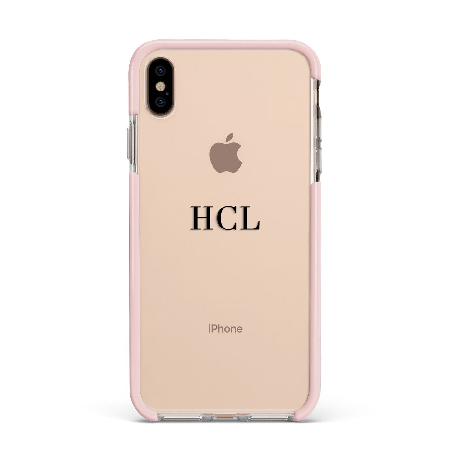 Personalised Black Initials Middle Clear Custom Apple iPhone Xs Max Impact Case Pink Edge on Gold Phone