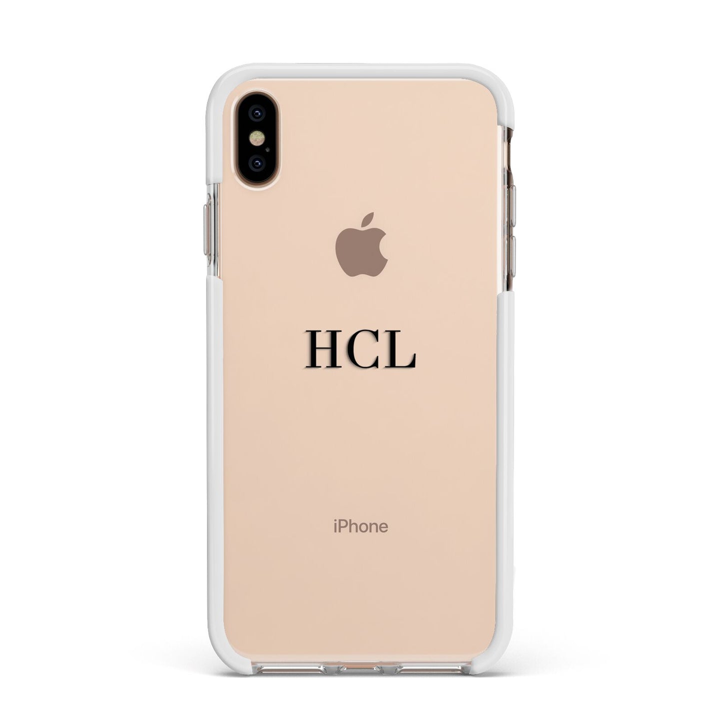 Personalised Black Initials Middle Clear Custom Apple iPhone Xs Max Impact Case White Edge on Gold Phone