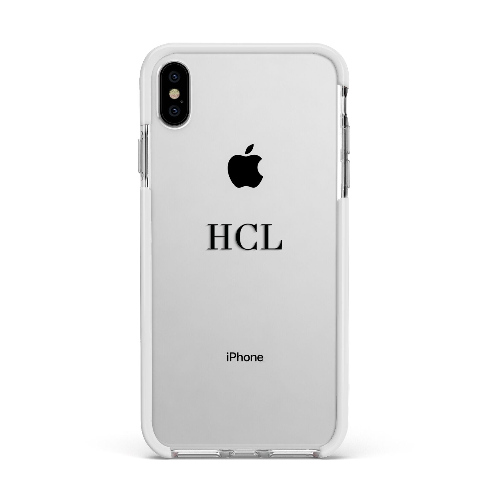 Personalised Black Initials Middle Clear Custom Apple iPhone Xs Max Impact Case White Edge on Silver Phone